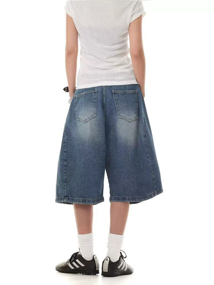 Jean Retro wide-leg casual men's loose straight denim shorts Size US 32 / EU 48 - 5 Thumbnail