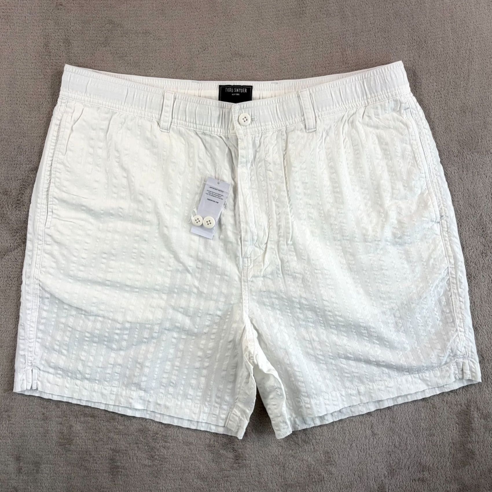 Todd Snyder Todd Snyder 5" Seersucker Beachcomber Shorts White Men XL Designer NWT Cotton Drawstring Pockets Slim Fit Casual Summer 5" Inseam Mens Size US 36 / EU 52 - 4 Thumbnail