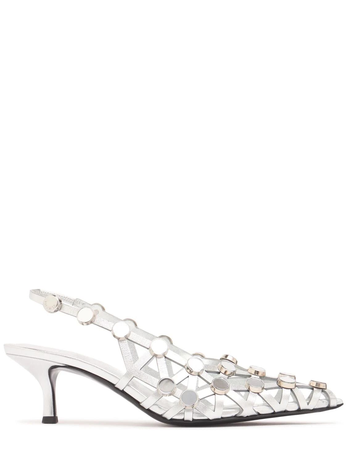 THE ATTICO Grid Silver 50mm Slingback Pumps New Auth