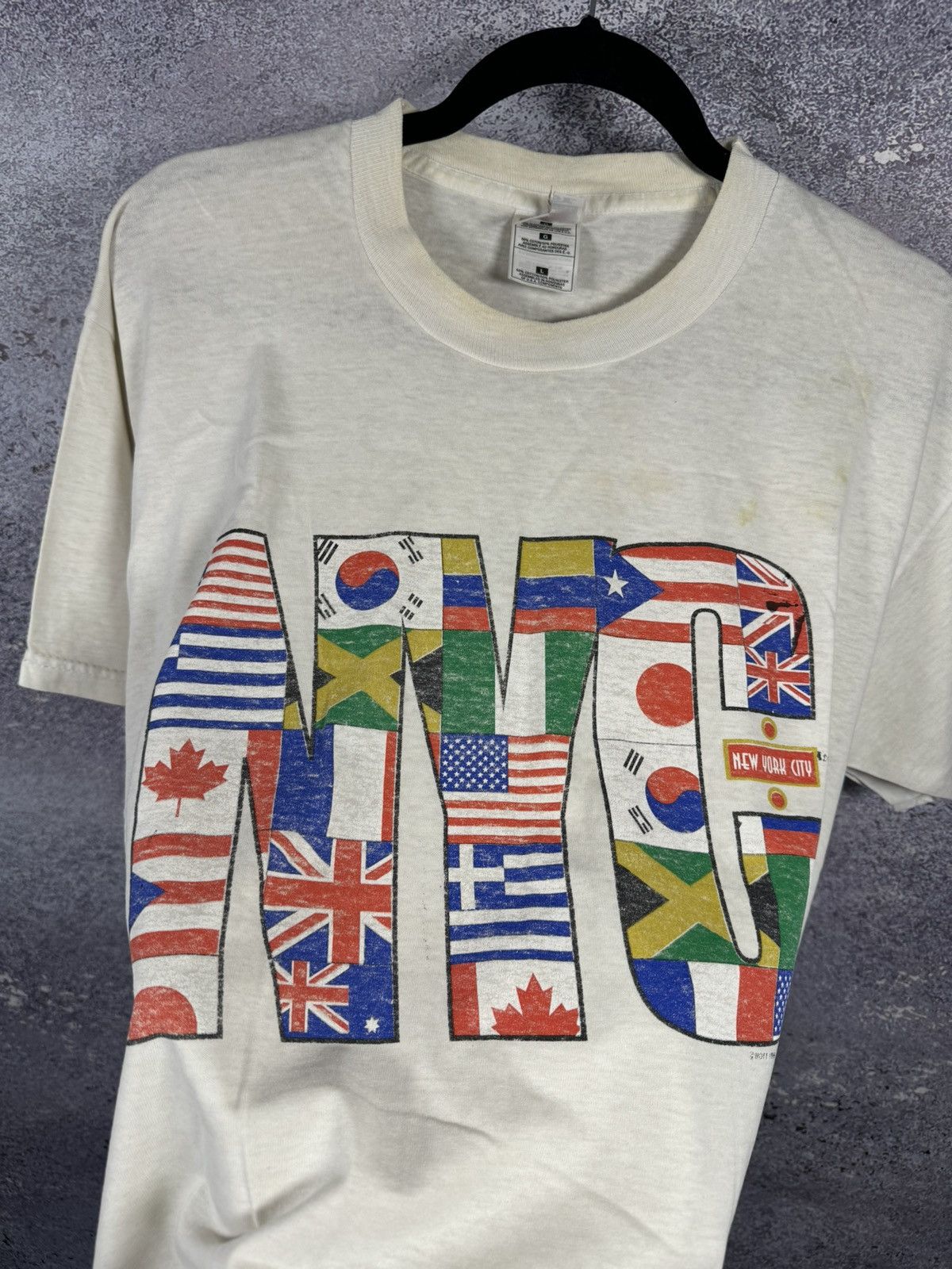 Fruit Of The Loom × Vintage Vintage 90’s NYC White Flag Graphic T Shirt Large Souvenir Size US L / EU 52-54 / 3 - 10 Thumbnail