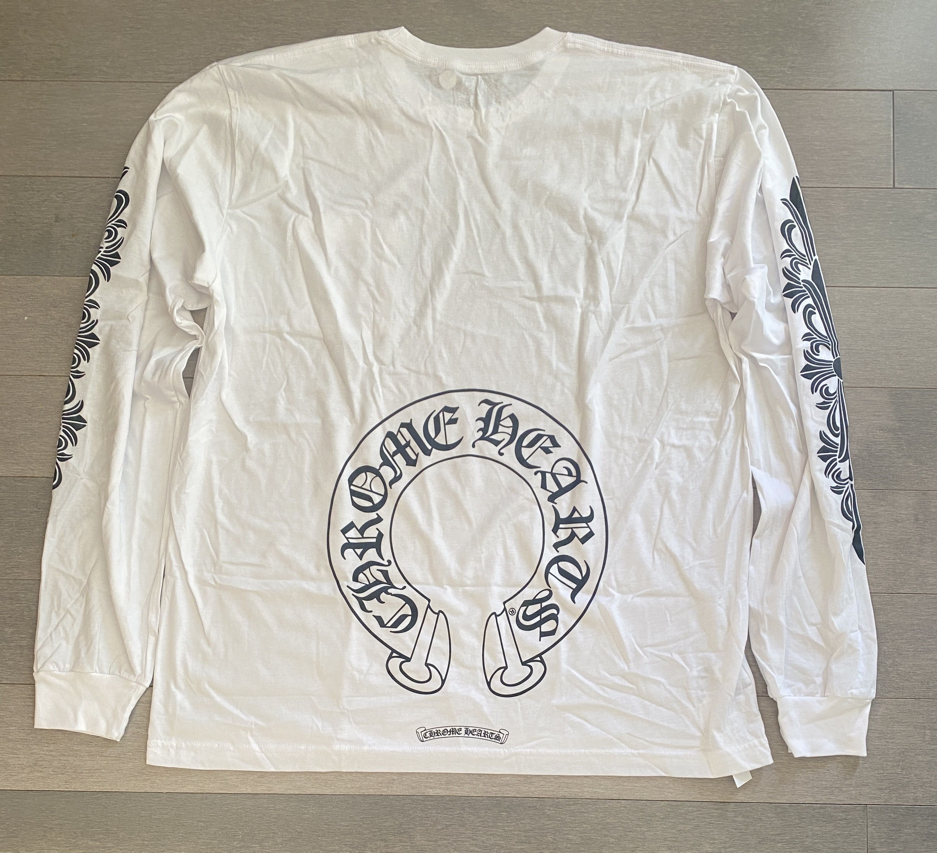 Image of Chrome Hearts Horse Shoe Long sleeve Pocket Tee in White, Men's (Size 2XL)