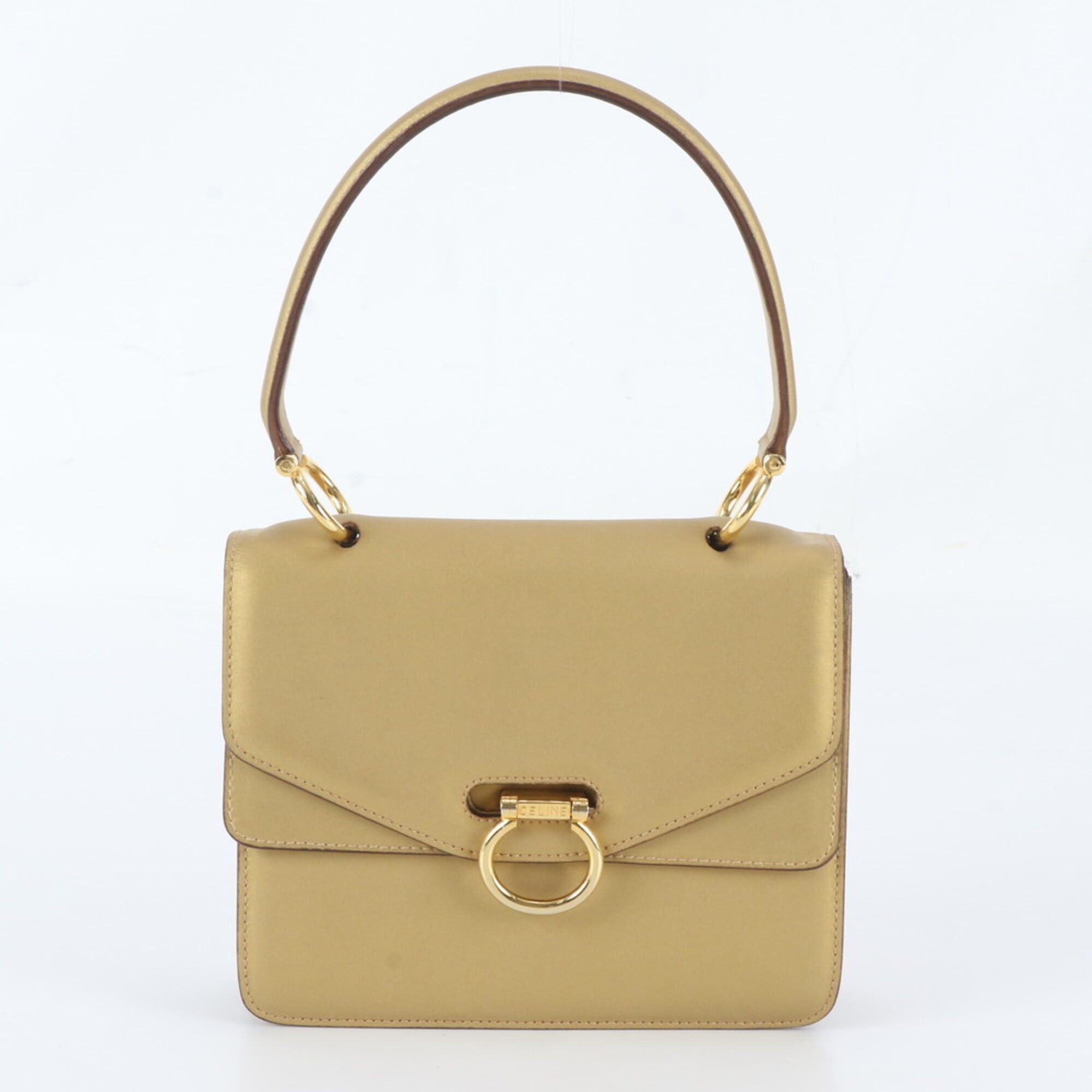 Celine Leather Handbag, Gold, Women's, Women's