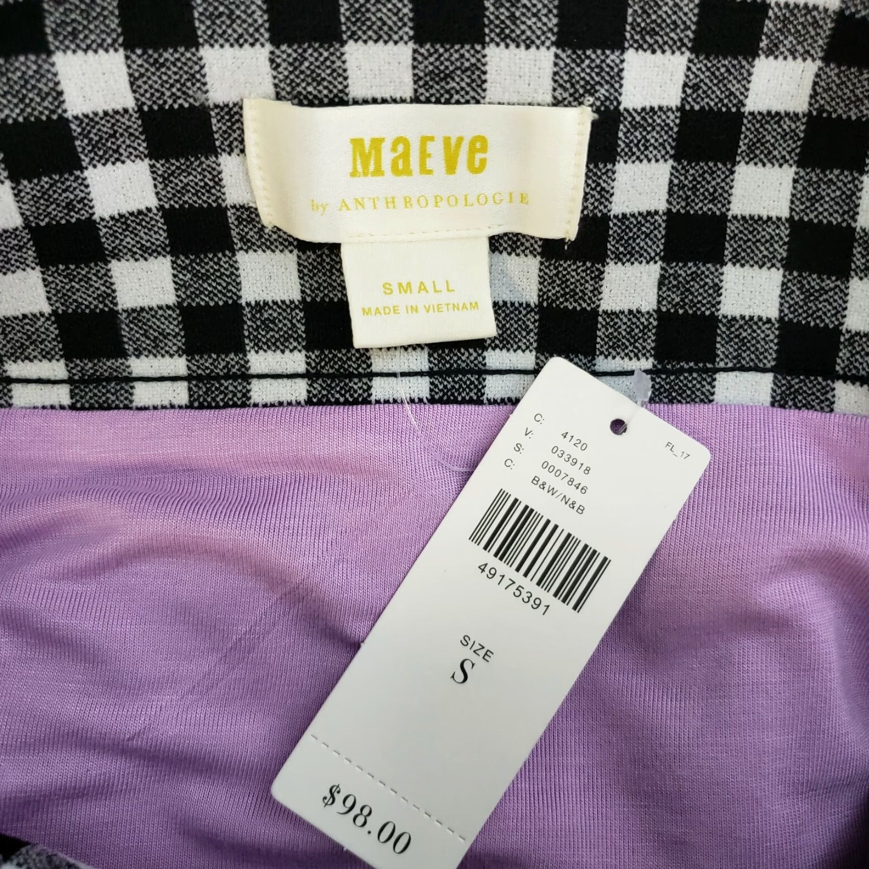 Vintage Maeve Womens Tie Waist Pencil Skirt Sz Small Black White Gingham Contrast Check Knee Length Size 28" / US 6 / IT 42 - 3 Thumbnail