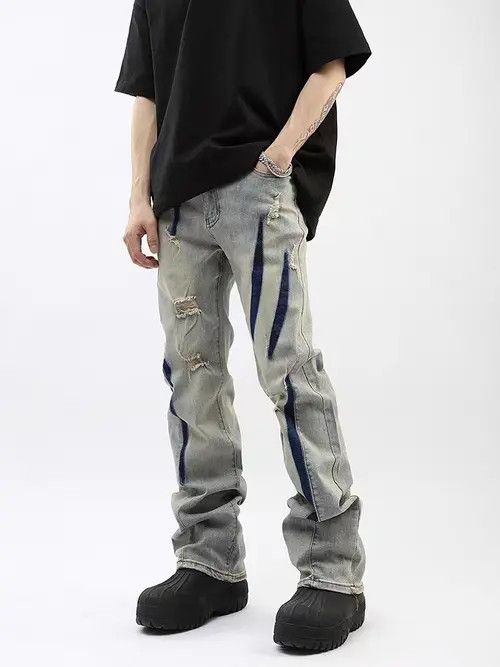 Japanese Brand × Jean Retro yellow mud claw mark wide leg jeans Size US 32 / EU 48 - 4 Thumbnail