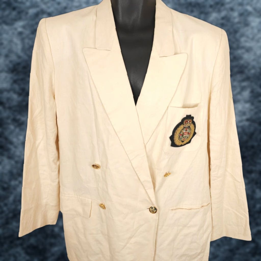 Vintage VINTAGE Rafaella Blazer Womens 14 Double-Breasted 90s Cream Linen Uniform Jacket Size XL / US 12-14 / IT 48-50 - 1 Thumbnail