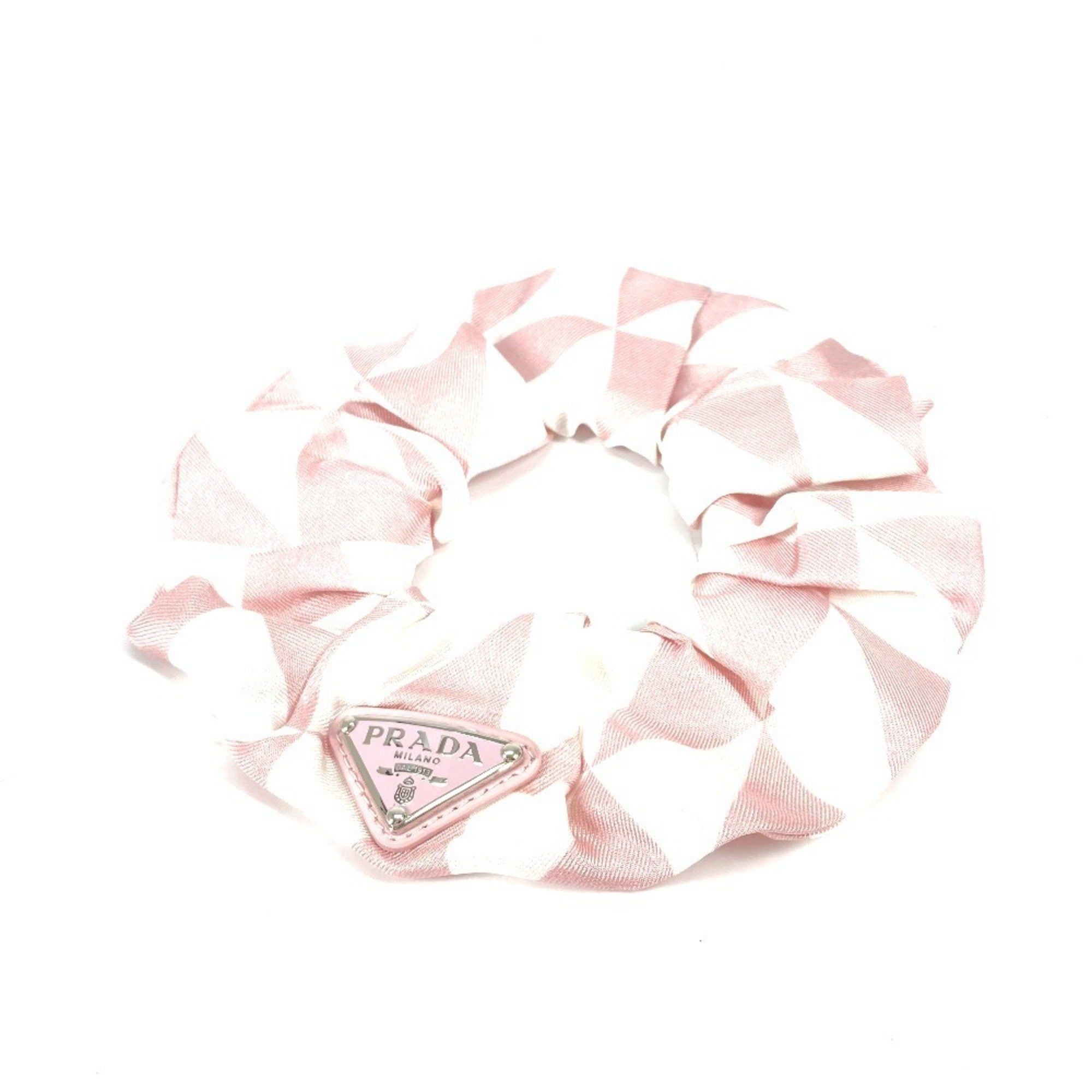 PRADA 1IF015 Triangle Logo Plate Hair Tie Silk Scrunchie Women's Pink