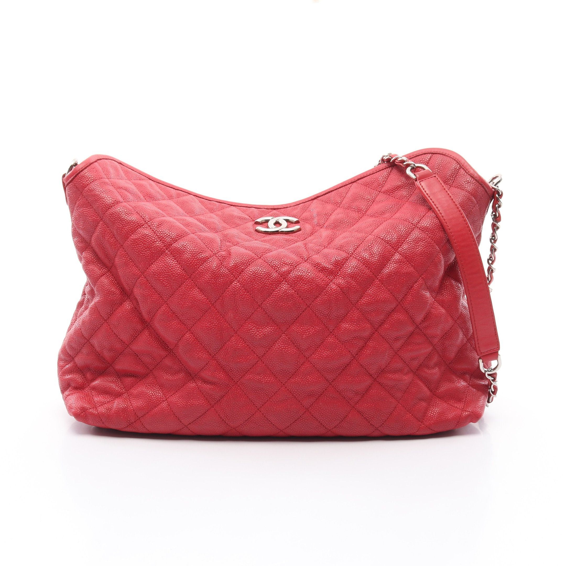 Chanel Matelasse Chain Shoulder Bag Caviar Skin Pink Red Silver Hardware, Women's
