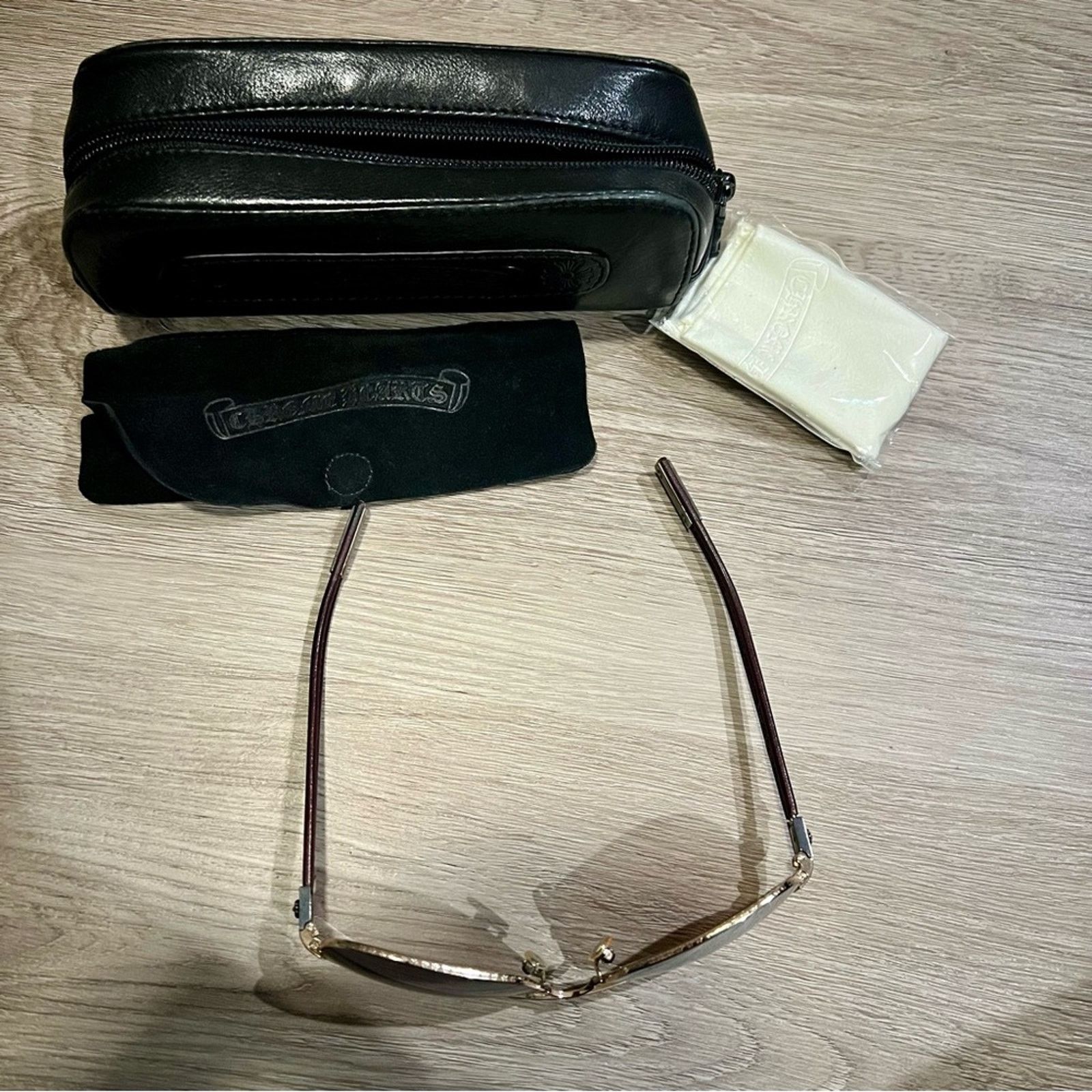Chrome Hearts Chrome Hearts Gold Leather Sunglasses Y2K Vintage Rectangle Size ONE SIZE - 5 Thumbnail