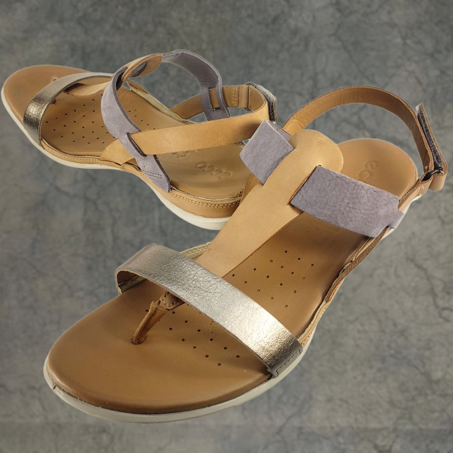 Ecco ECCO Strappy Womens Slingback Slip Sandals Tan Gray Metallic Silver Size US 9 / IT 39 - 1 Thumbnail