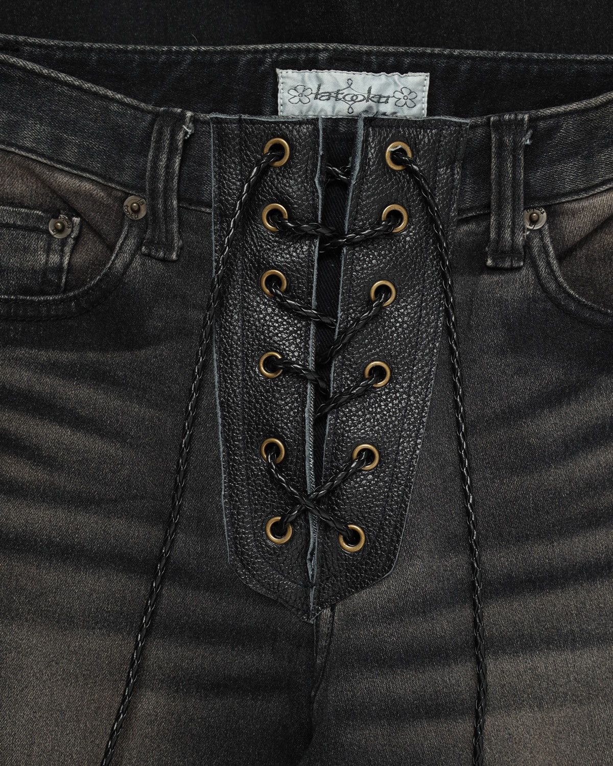 Japanese Brand × Le Grande Bleu (L.G.B.) × Tornado Mart TATTOOKU lace-up leather flare jeans Size US 27 - 3 Thumbnail