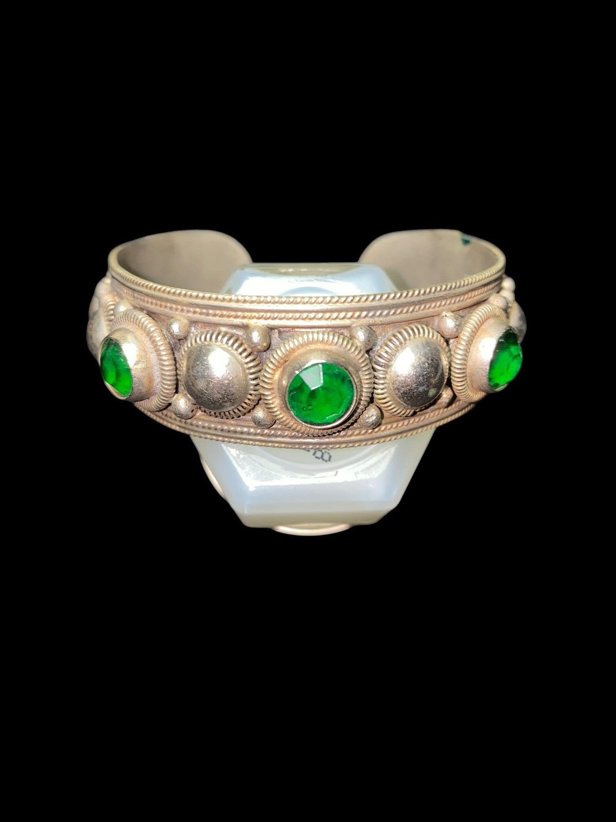 Sterling Silver Vintage 60s-70s Siam Sterling Silver Bracelet emerald green Size ONE SIZE - 3 Thumbnail