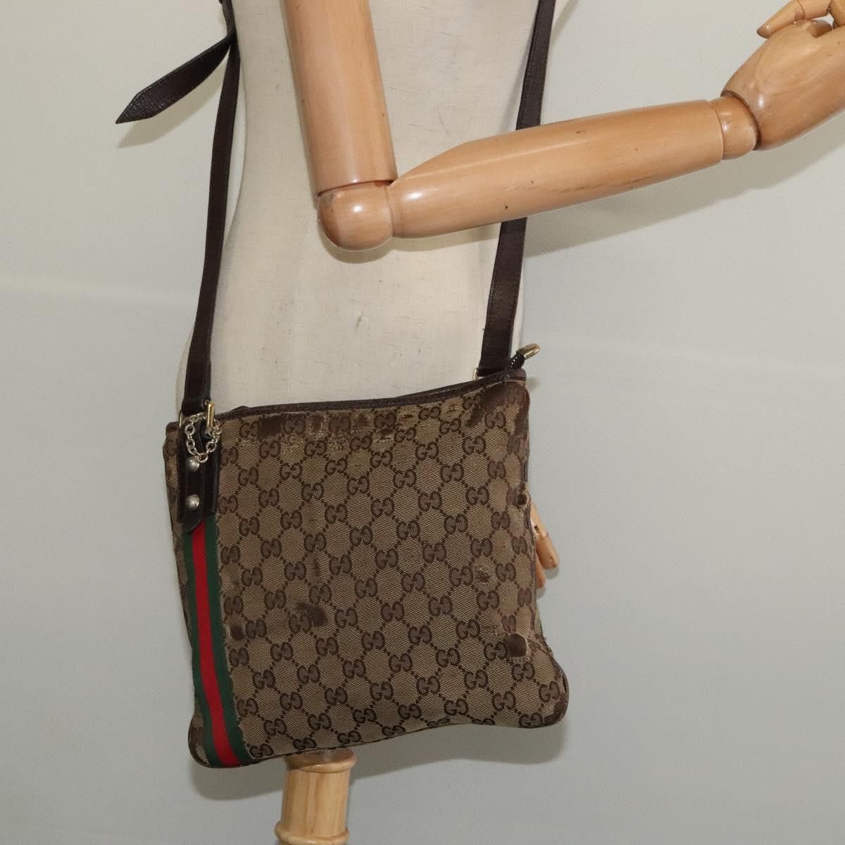Gucci GUCCI GG Canvas Web Sherry Line Shoulder Bag Beige Gold Red Size ONE SIZE - 21 Thumbnail