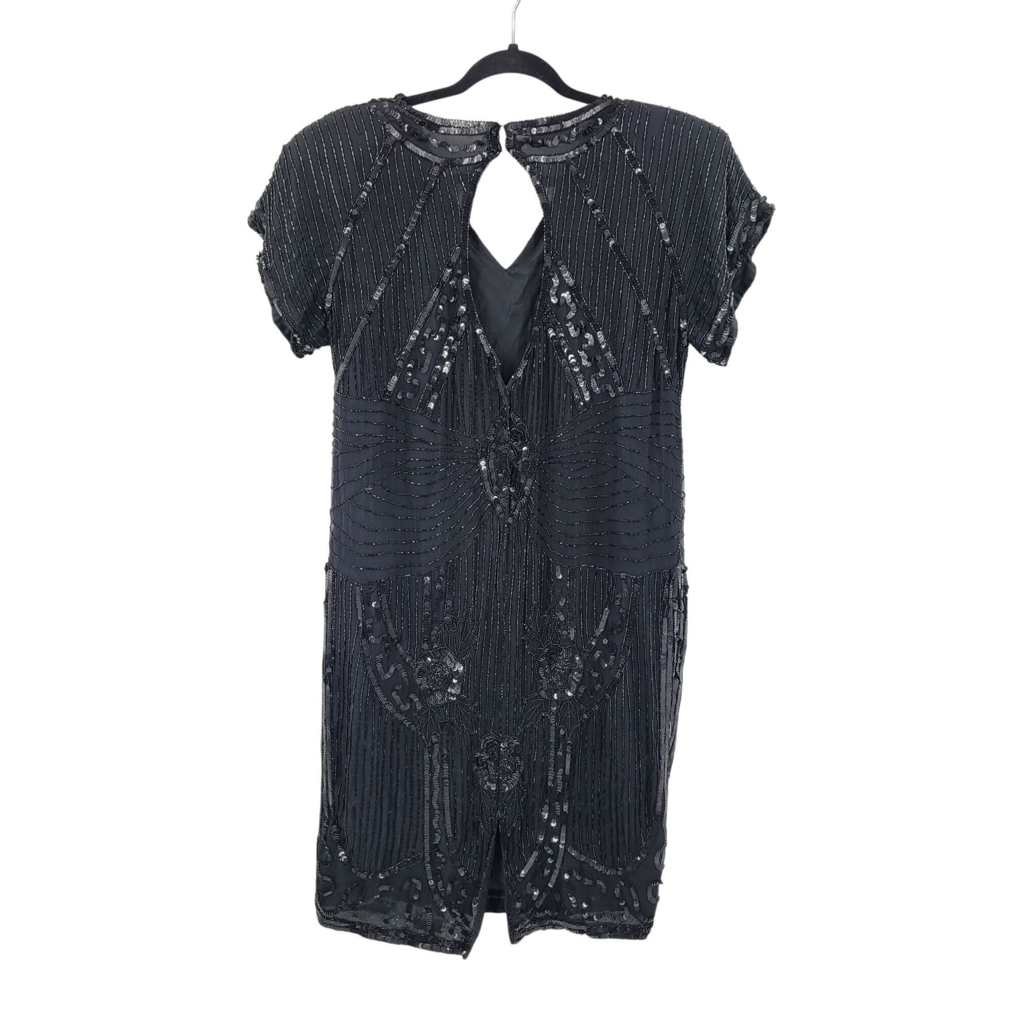 Vintage Vintage 80s Silk Black Beaded Sequined Short Sleeve Flapper Size M / US 6-8 / IT 42-44 - 10 Thumbnail
