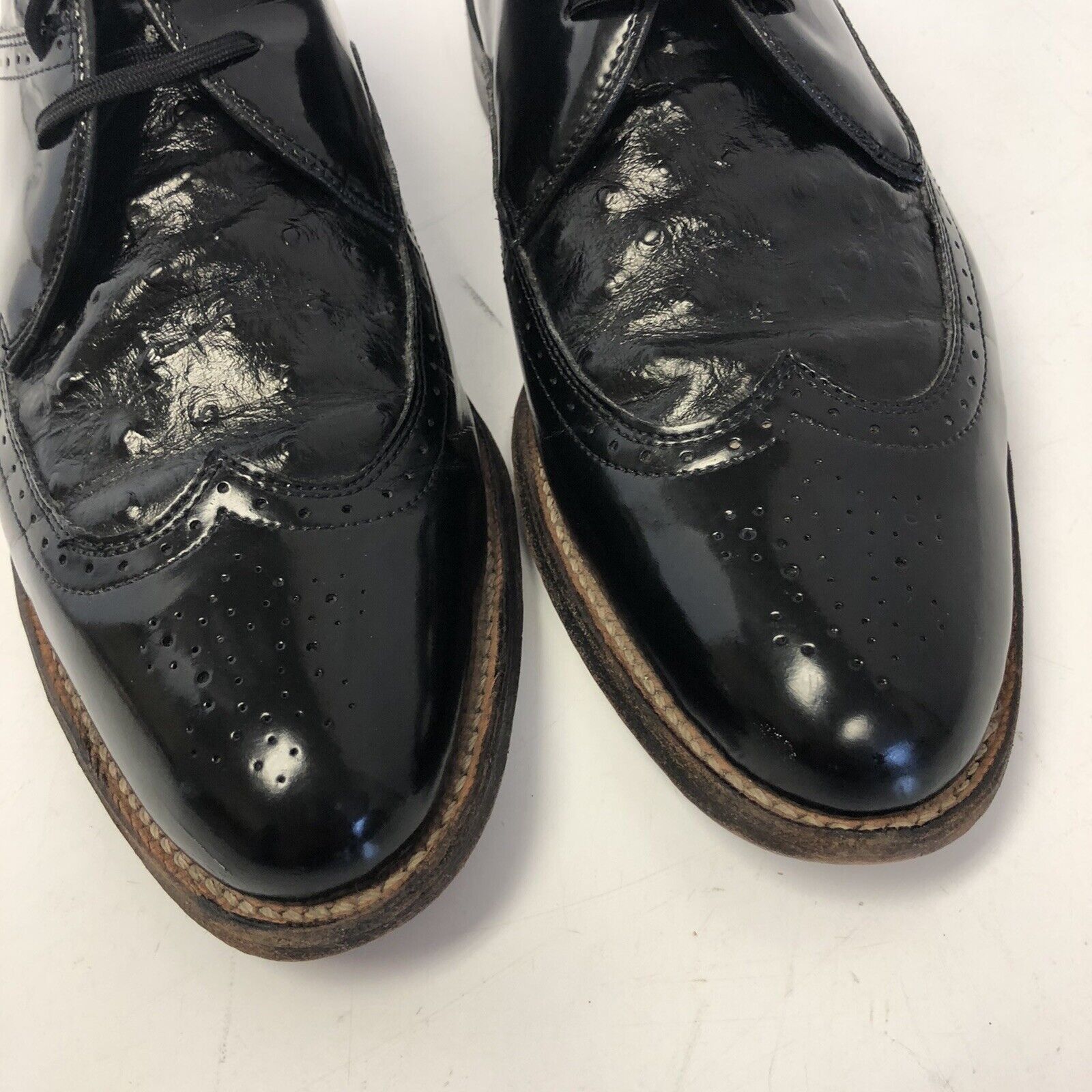 Stacy Adams Vtg Stacy Adams Black Patent Leather OSTRICH Grain Shoes Size US 8.5 / EU 41-42 - 8 Thumbnail