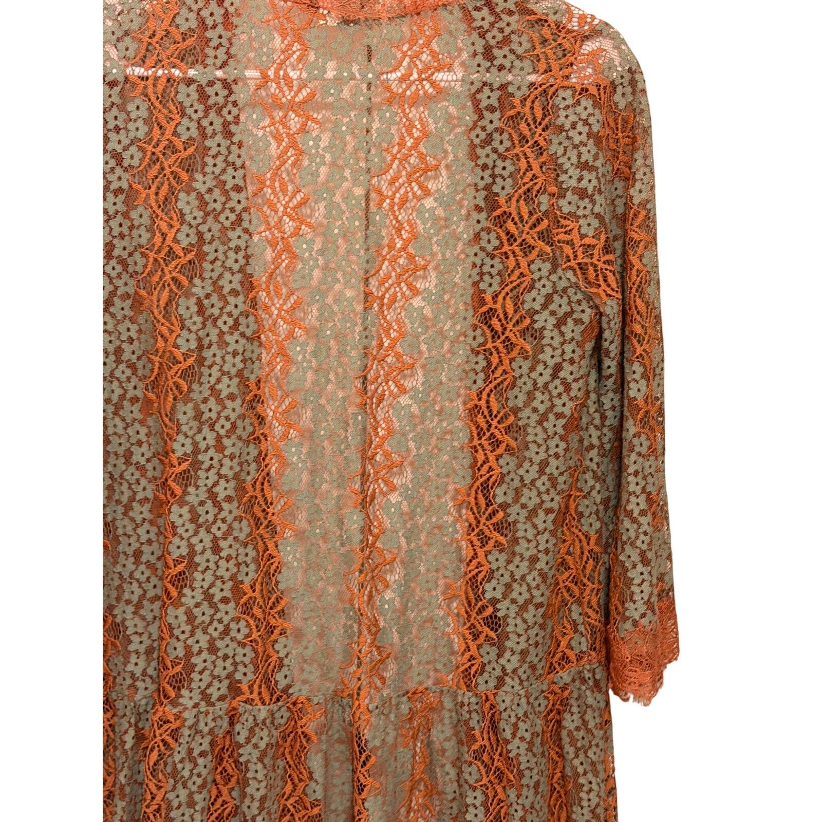 Other Paisley Vine Orange Blue Floral Lace Fabric Long Cardigan Size S / US 4 / IT 40 - 10 Thumbnail