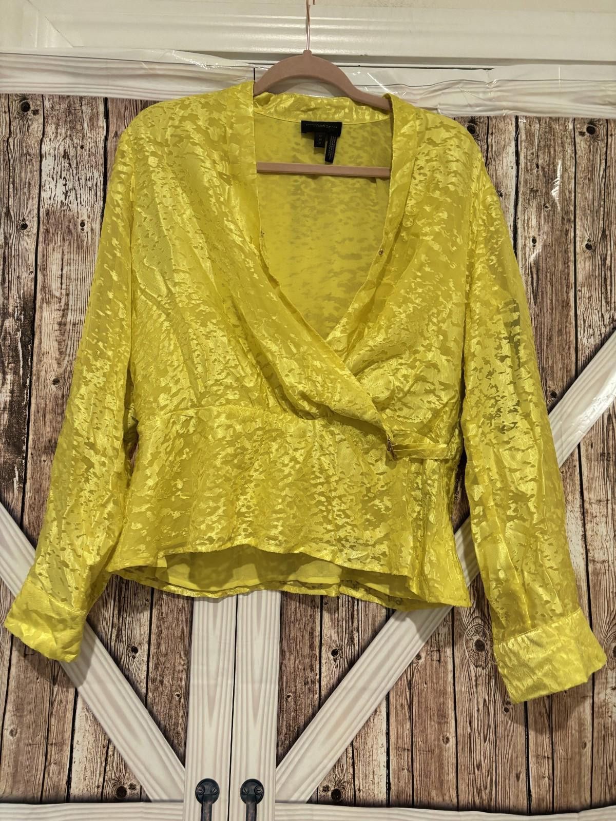Donna Karan Womens yellow long sleeve scheer blouse sz M #260 Size M / US 6-8 / IT 42-44 - 1 Thumbnail