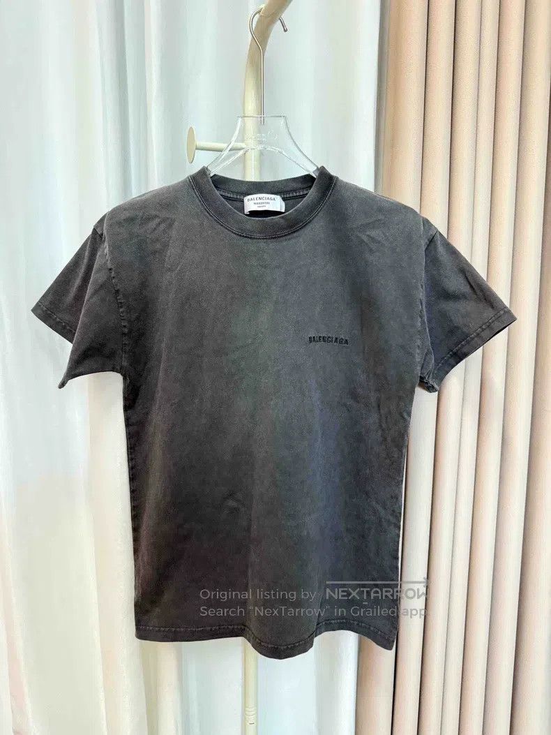 Balenciaga Black Grey Embroidered Logo Short Sleeve T-Shir