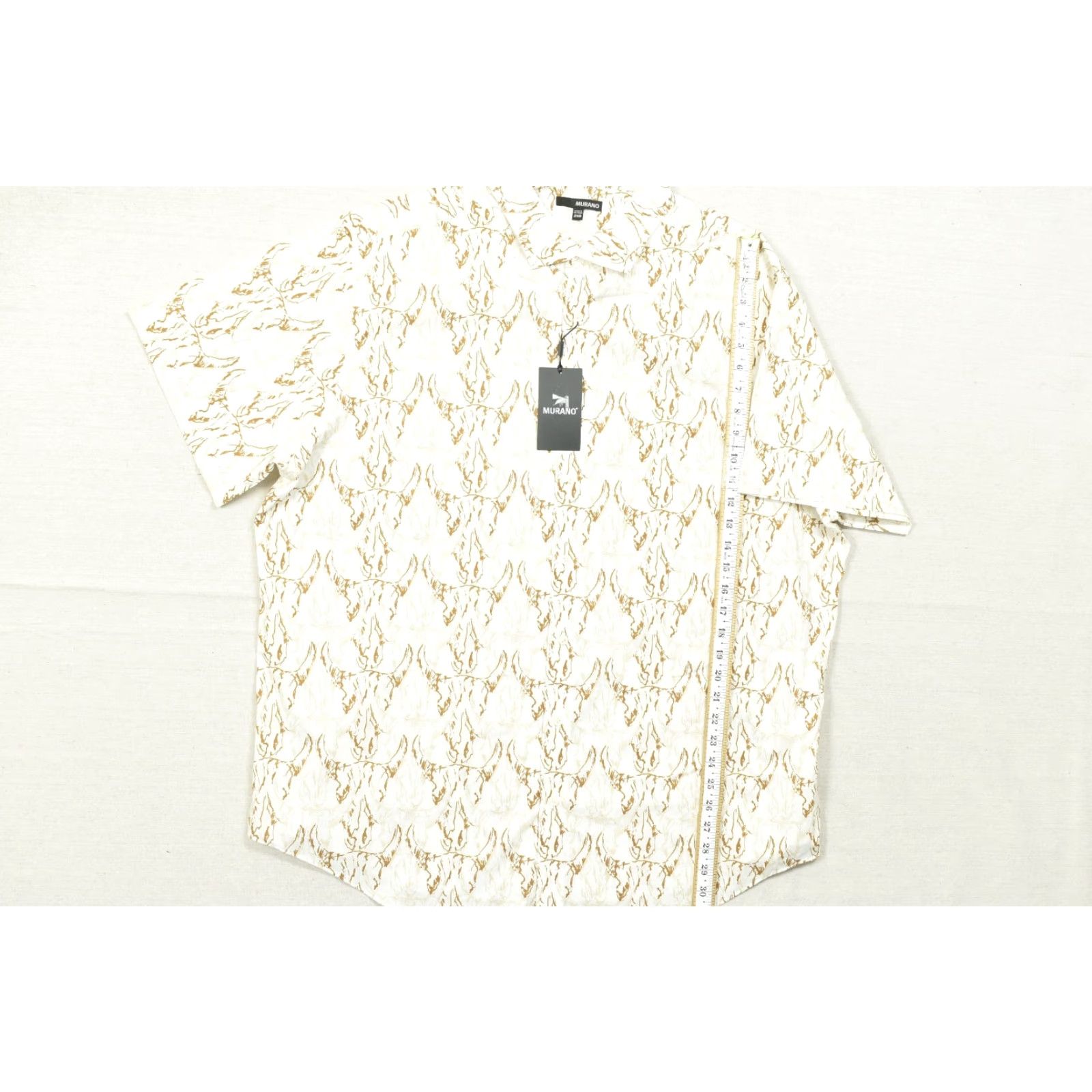 Murano Murano Button-Down Shirt Big 2X B& Tall Men Short Sleeve NWT White Beige Cotton 100% Bull Skull Accent Classic Casual Shirt Size US XXL / EU 58 / 5 - 5 Thumbnail