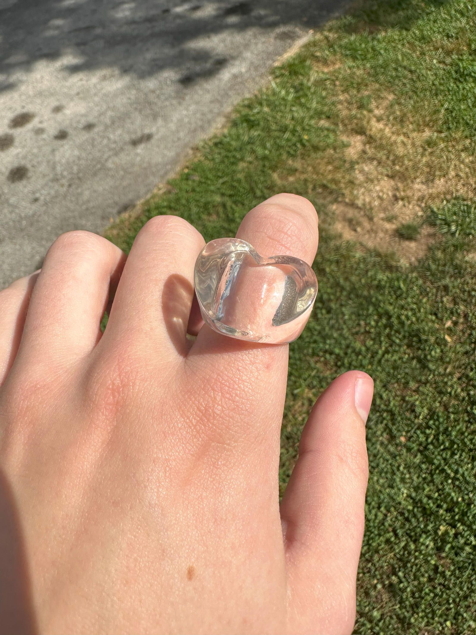 Jewelry Large Clear Heart Ring Size ONE SIZE - 2 Thumbnail