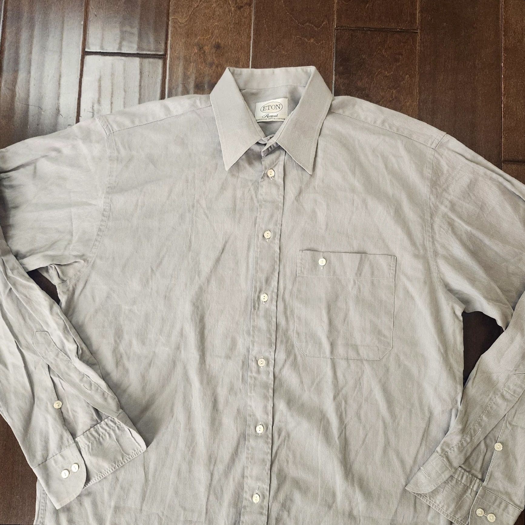 Eton ETON Royal Twisted Super Cotton Dress Shirt Mens 40 L Gray Long Sleeve Size 40R - 6 Thumbnail