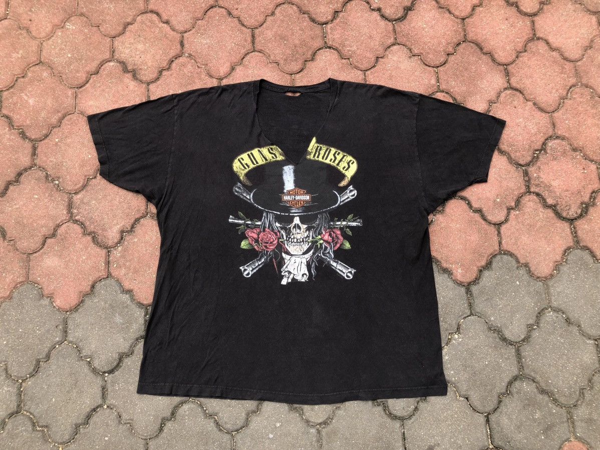 image of Band Tees x Guns N Roses Harley Davidson X Gun N Roses Distressed Faded in Faded Black (Size 2XL)