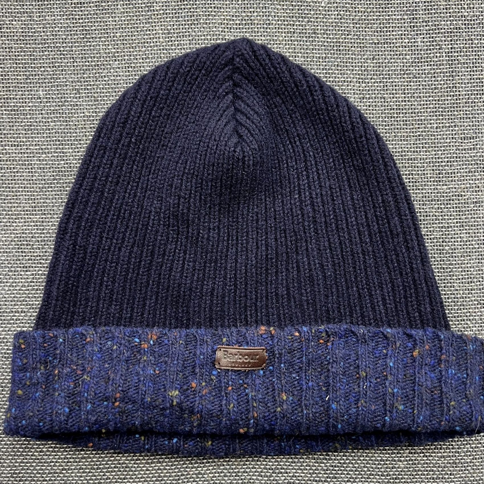 Barbour Barbour Beanie Hat One Size OS 100% Pure New Wool Cuffed Ribbon Navy Blue Unisex Adults Knit Wool Thermal Lined Size ONE SIZE - 2 Thumbnail