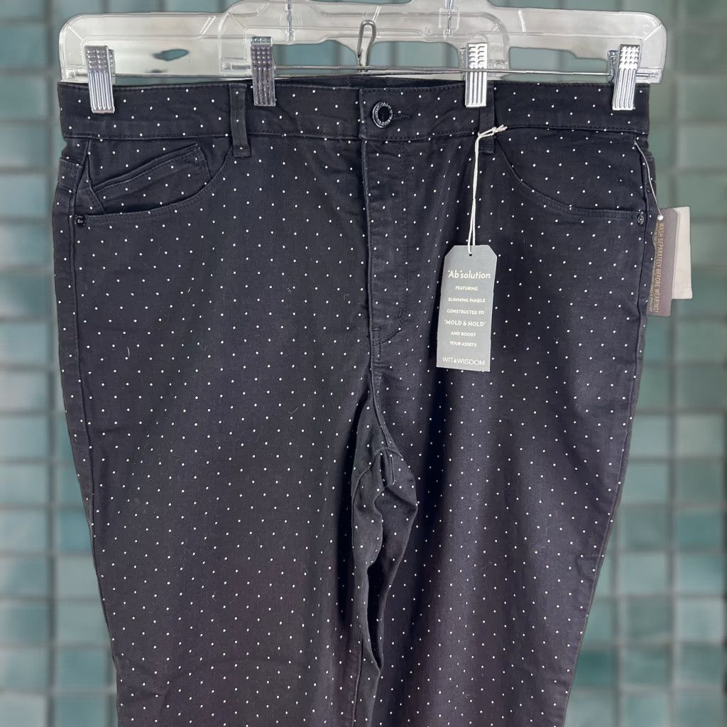 Vintage Wit & Wisdom Ab-solution Ankle Skimmer Polka Dot Pants Regular 16 Black Knit Cotton Blend Spandex Pockets High Rise Tapered Mens Womens Girls Boys Size 38" / US 16 / IT 52 - 1 Thumbnail
