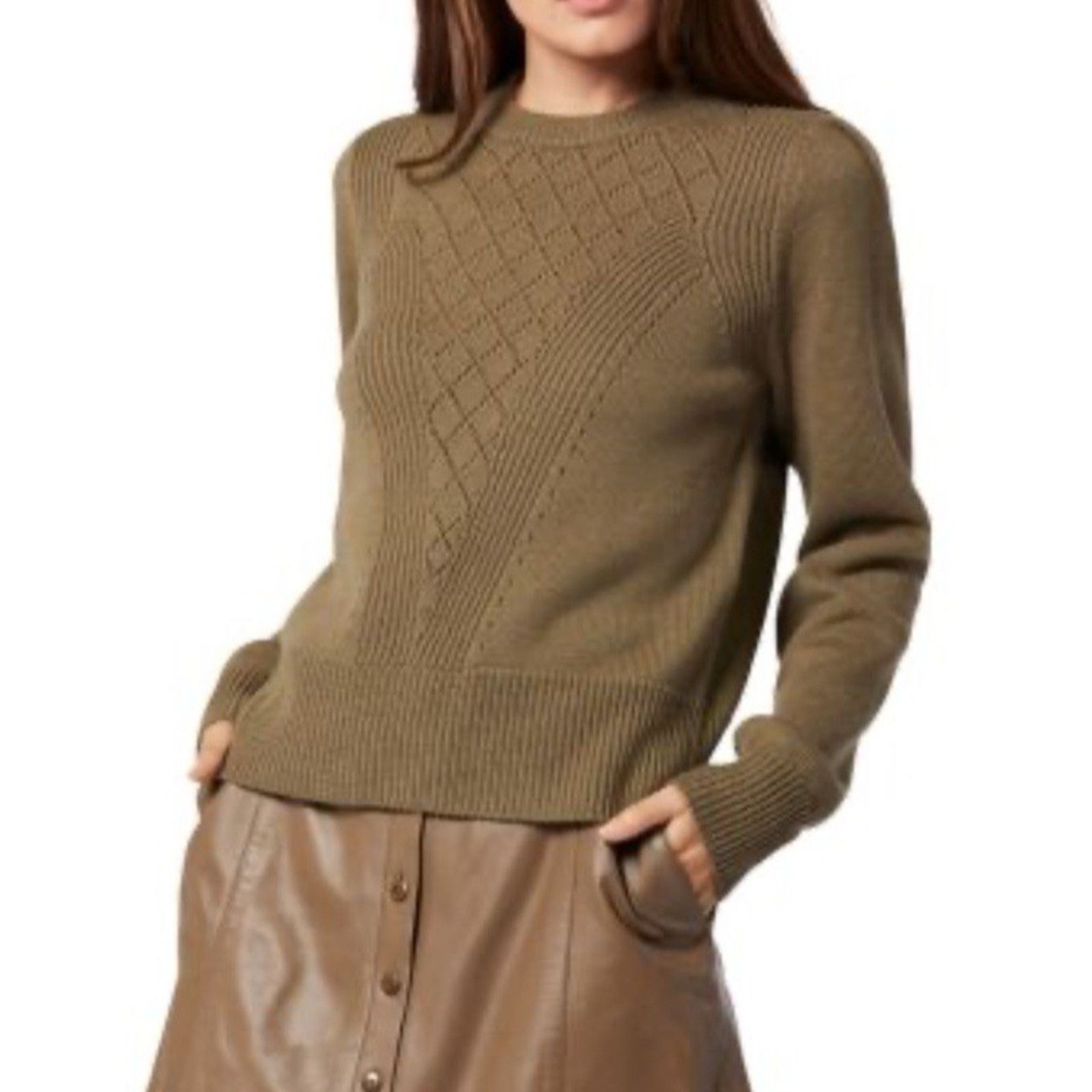 Joie Joie Iena Pointelle Knit Sweater Women Stone Gray Wool Crew Size L / US 10 / IT 46 - 1 Thumbnail