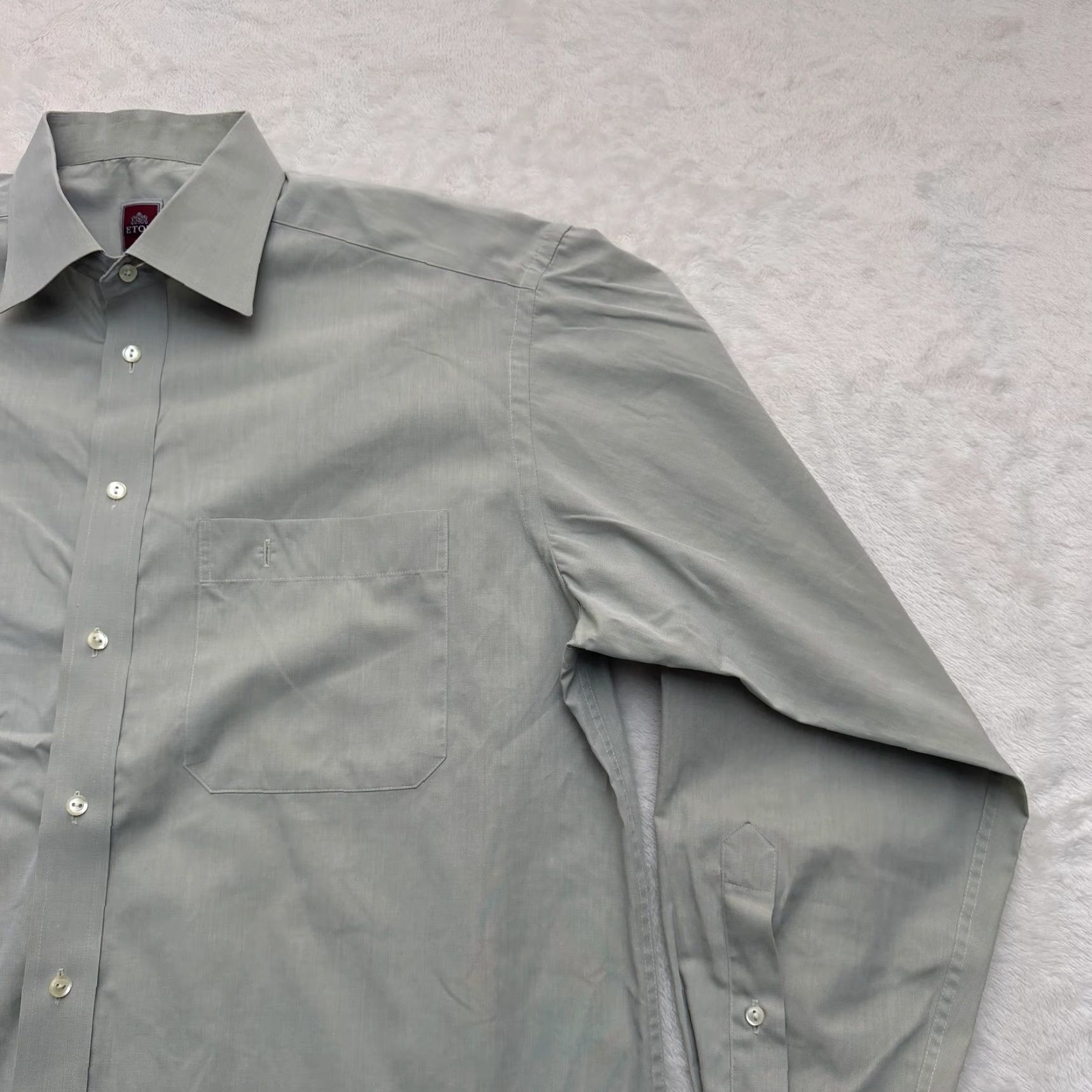 Eton Eton Shirt Mens XL Gray Solid Spread Collar Dress Button Up Size 42R - 3 Thumbnail