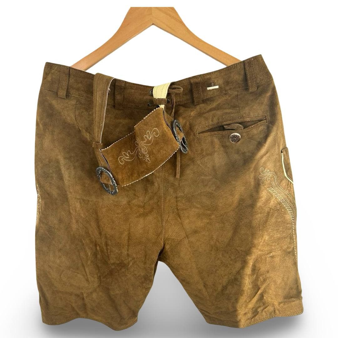 Leather Alphorn leather Trachten shorts #320 Size US 31 - 2 Thumbnail