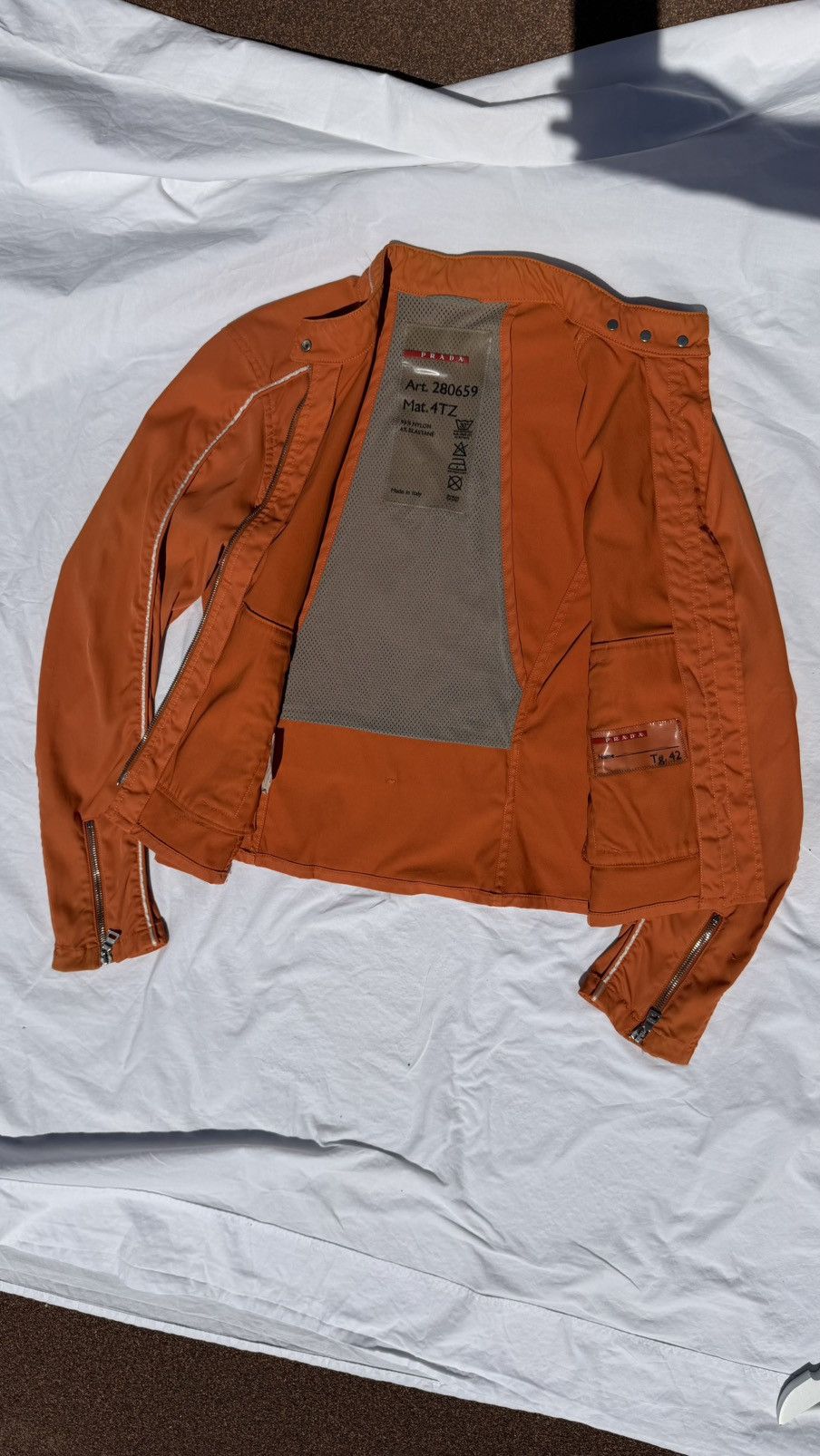 Prada SS2002 Prada Orange Nylon Biker Jacket Size US XS / EU 42 / 0 - 10 Thumbnail