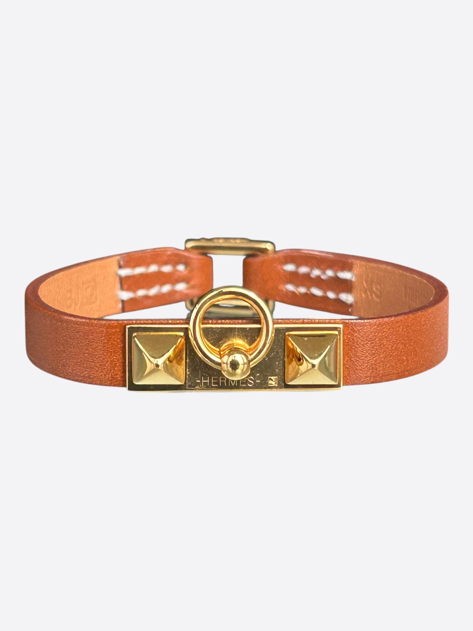 Hermes Hermes Brown Swift & Gold Hardware Mini Rivale Bracelet Size ONE SIZE - 1 Thumbnail