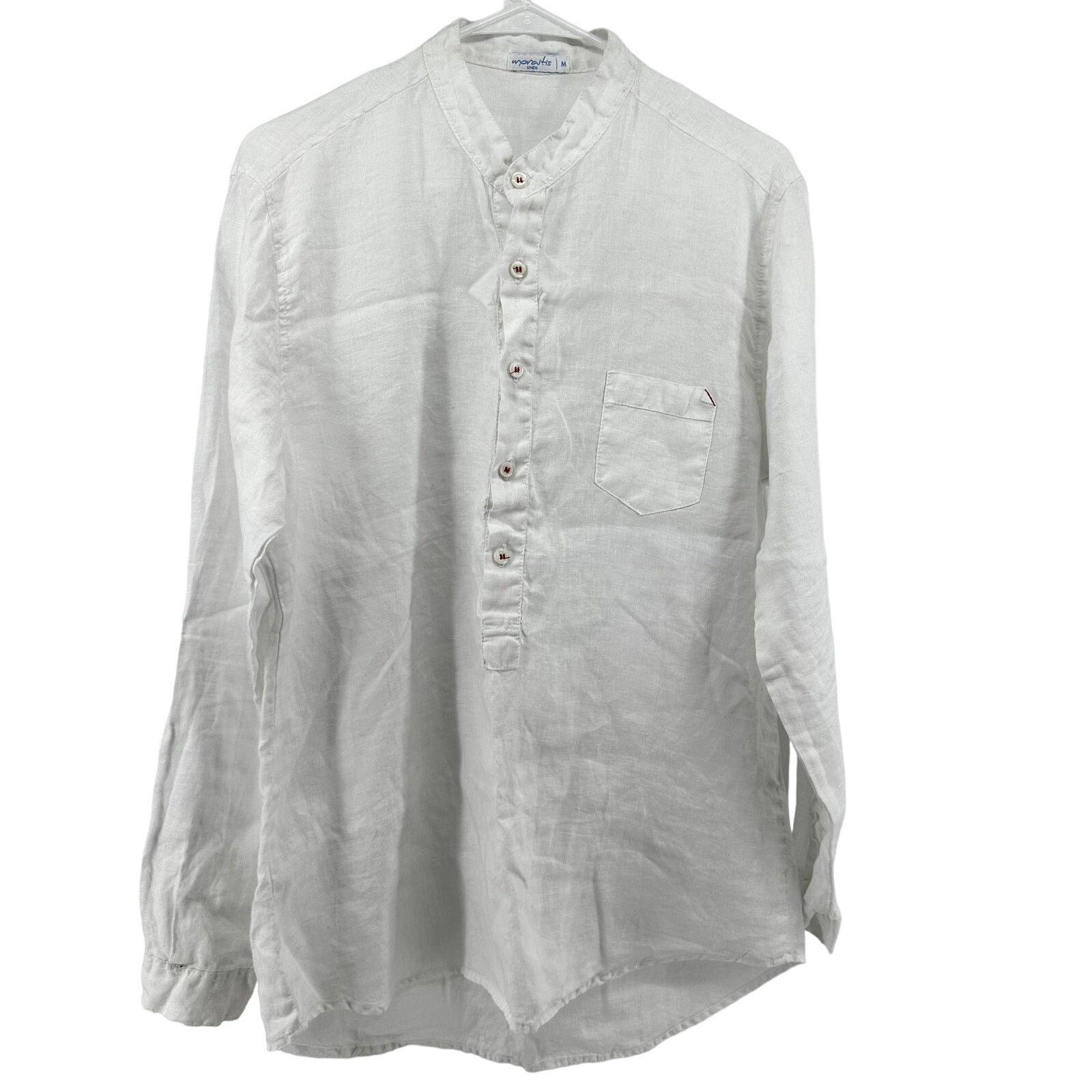 Moraitis 100% Linen Button Front Shirt Lagenlook Pocket M