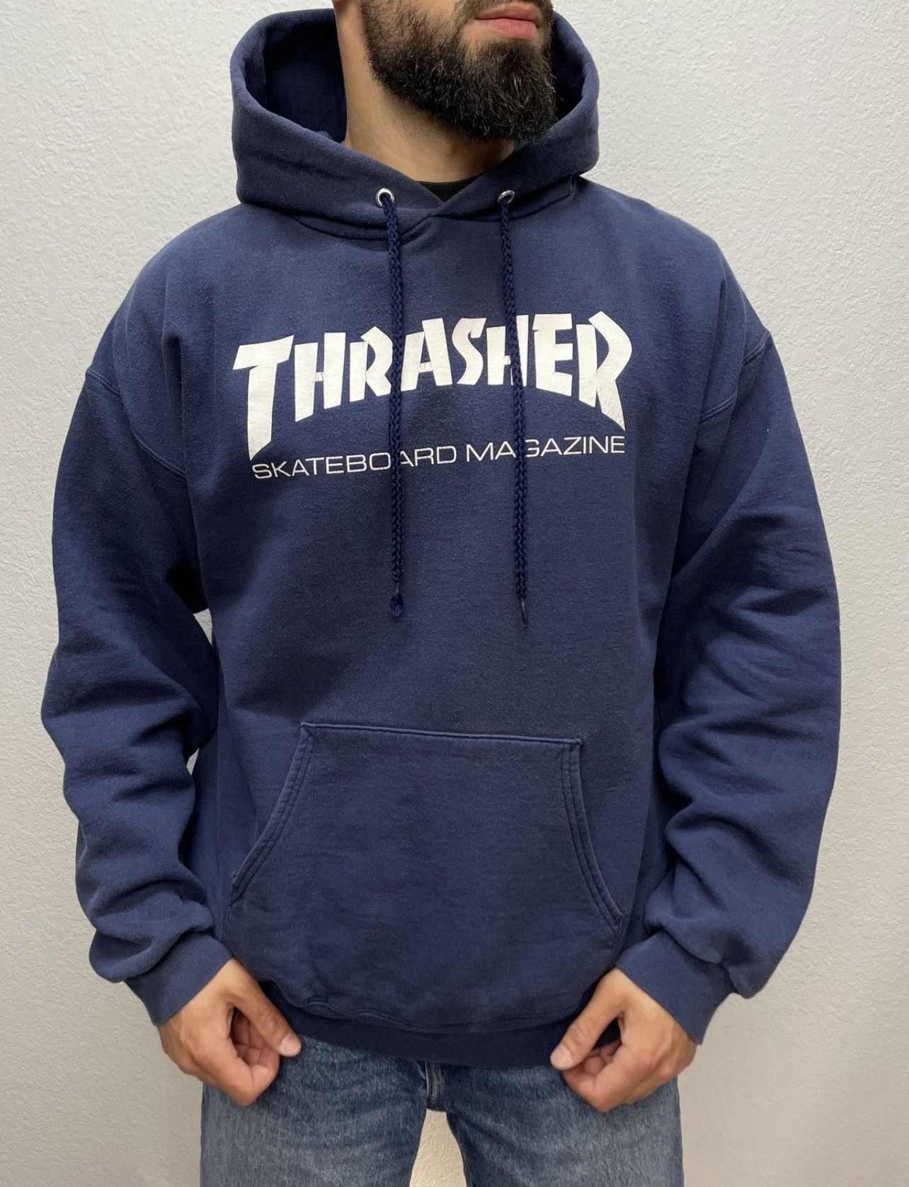 Thrasher Vintage Thrasher Navy Boxy Hoodie Skateboard Magazine Logo Size US M / EU 48-50 / 2 - 2 Thumbnail