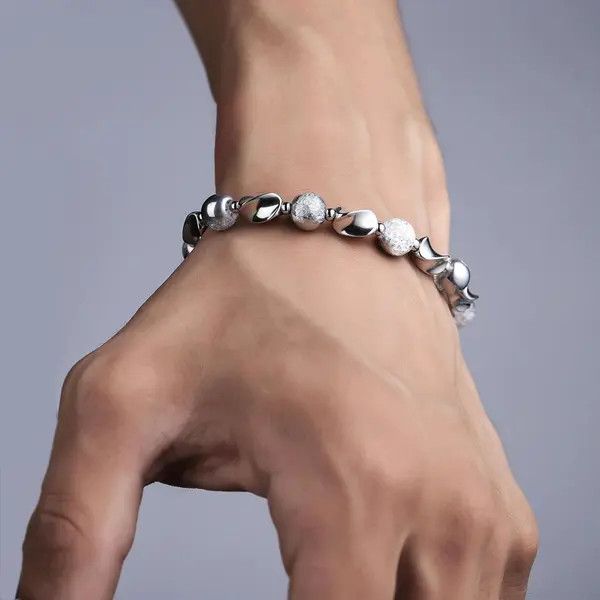 Jewelry Silver and White Beaded Men's Bracelet Size ONE SIZE - 6 Thumbnail