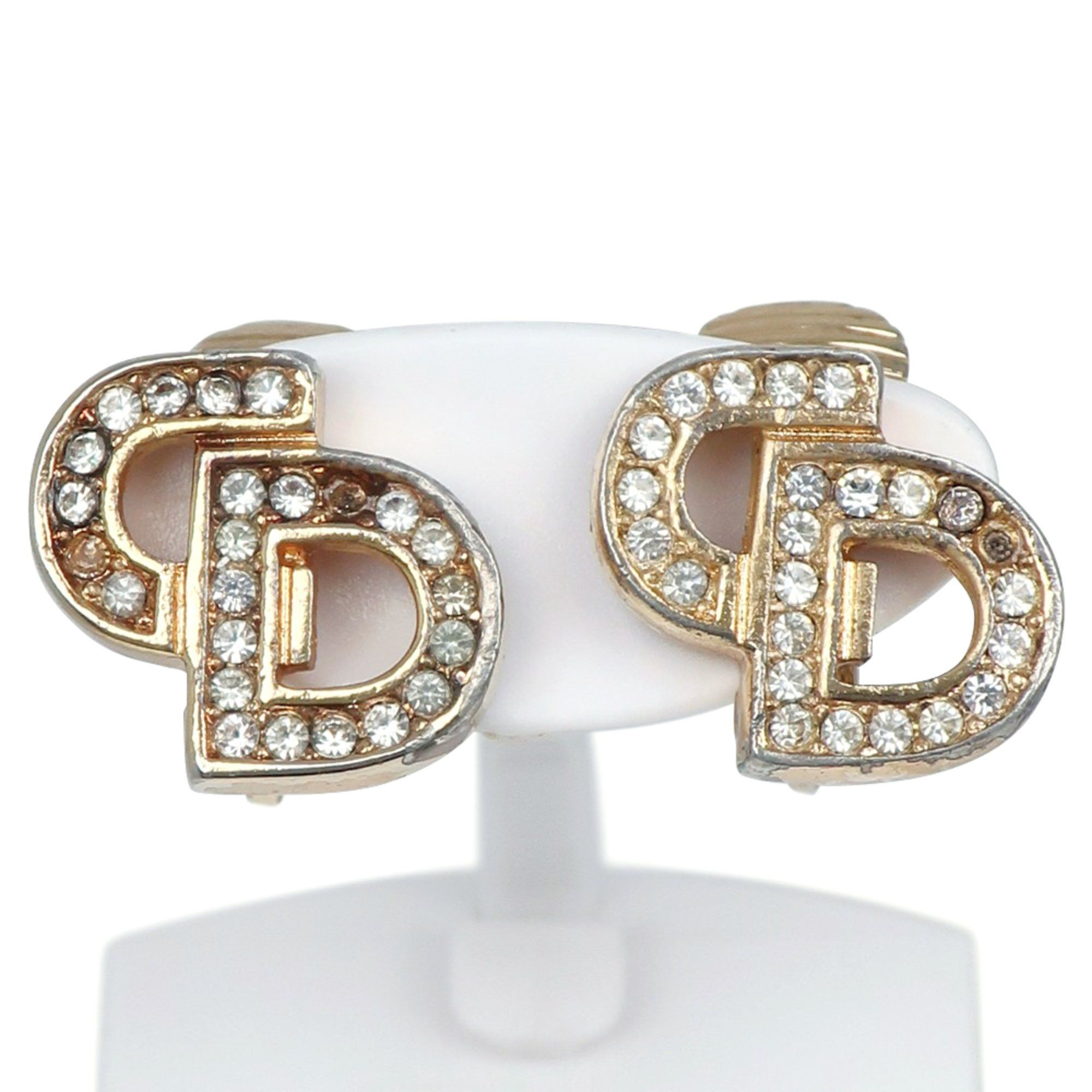 Dior Christian Dior Dior CD logo earrings, gold plated with rhinestones, approximately 5g, logo, for women. Size ONE SIZE - 1 Thumbnail