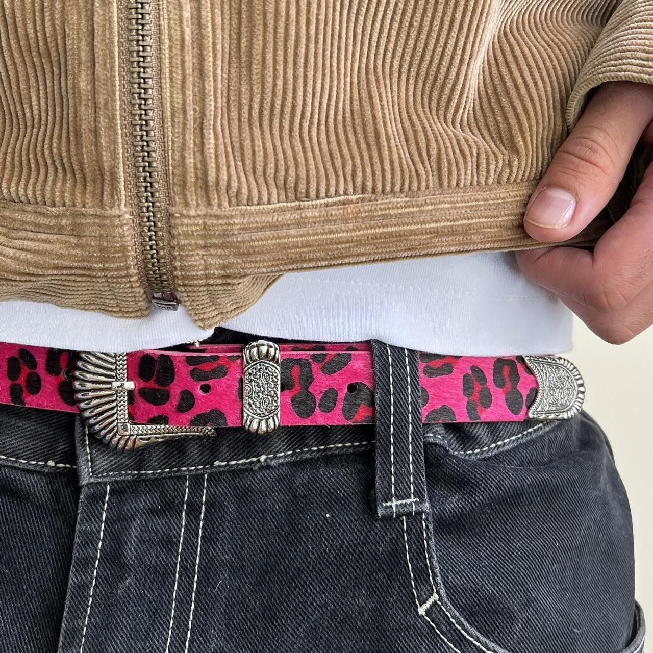 Japanese Brand y2k style pink cheetah fur american western design belt Size ONE SIZE - 2 Thumbnail