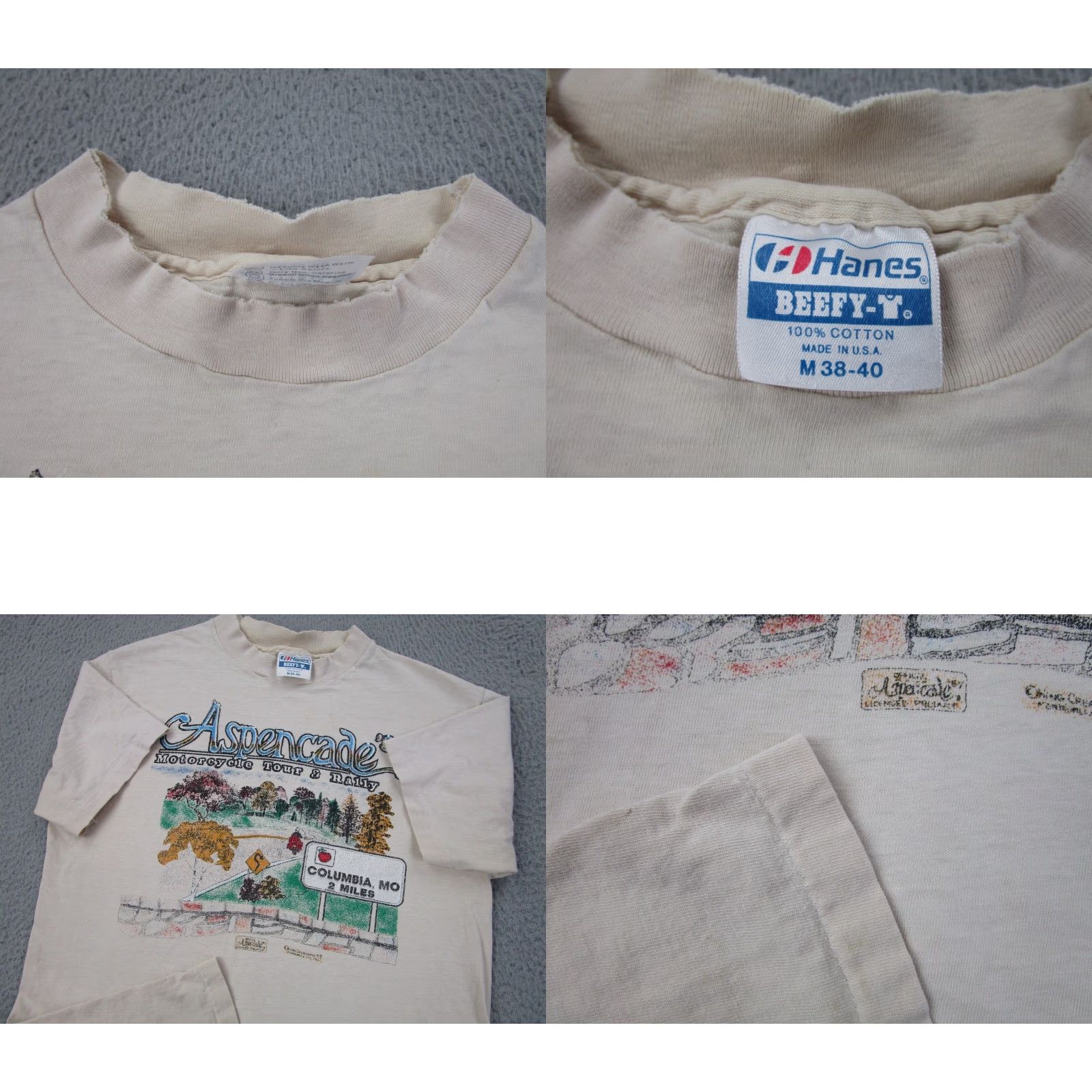Hanes VINTAGE Hanes T-Shirt Shirt Mens M Beige 1980s 1990s Grunge Biker Americade Aspencade USA Rock Motorcycle Shirt Mens Size US M / EU 48-50 / 2 - 8 Thumbnail