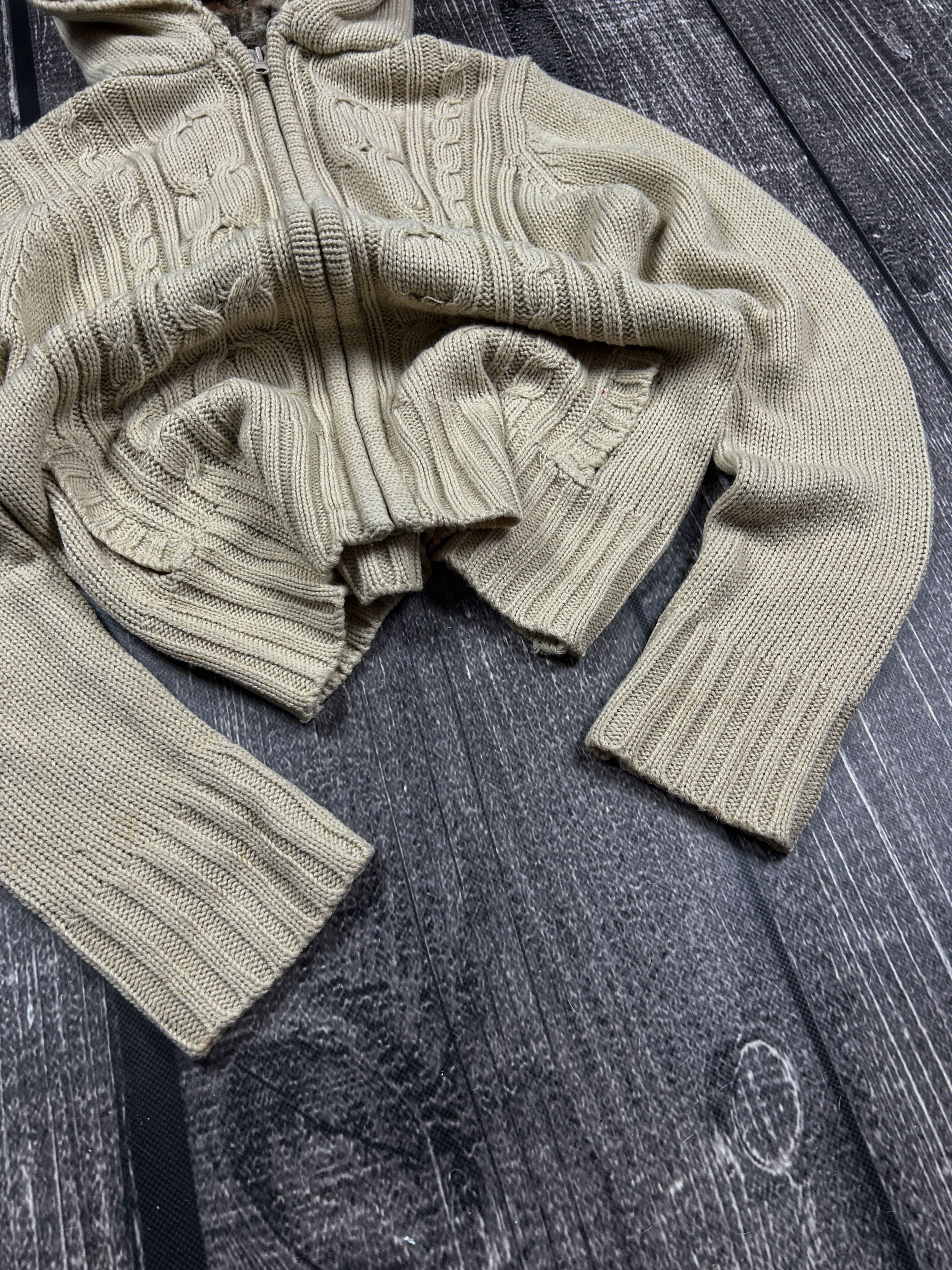 Vintage Vintage Cable Knit Fur Hood Cardigan Zip Sweater Beige Y2K Size US M / EU 48-50 / 2 - 3 Thumbnail