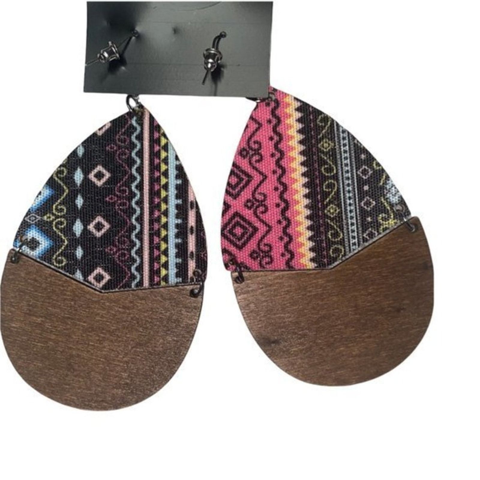 Other NWT Wooden Fabric Covered Boho Aztec Dangle Earrings Black Size ONE SIZE - 6 Thumbnail