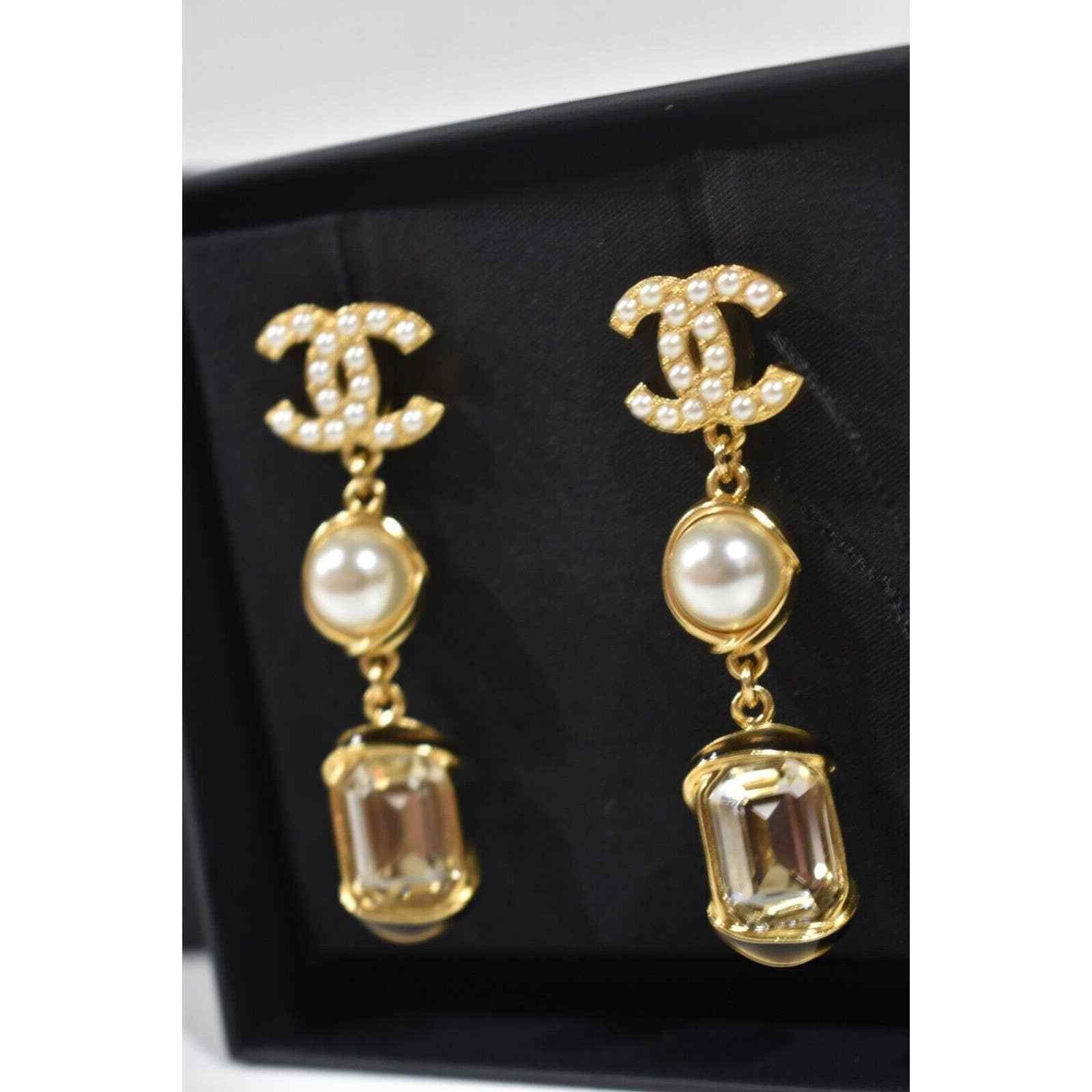 Chanel Chanel Pearl White Crystal Dangle Drop Statement Earrings Size ONE SIZE - 6 Thumbnail