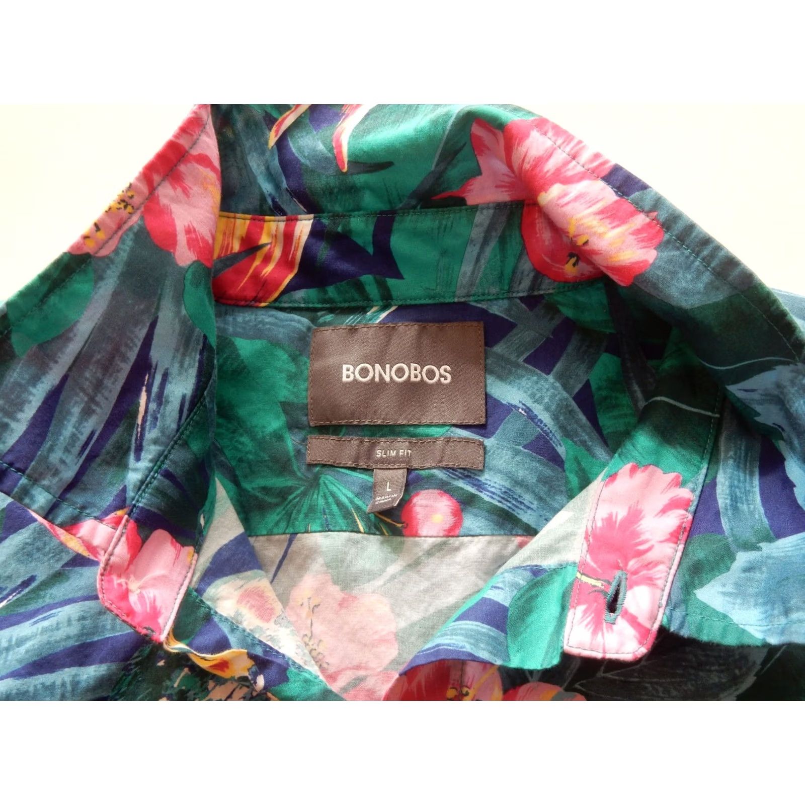 Bonobos Bonobos Button Front Shirt Slim Floral Blue Cotton Men L Short Sleeve Size L Size US L / EU 52-54 / 3 - 4 Thumbnail