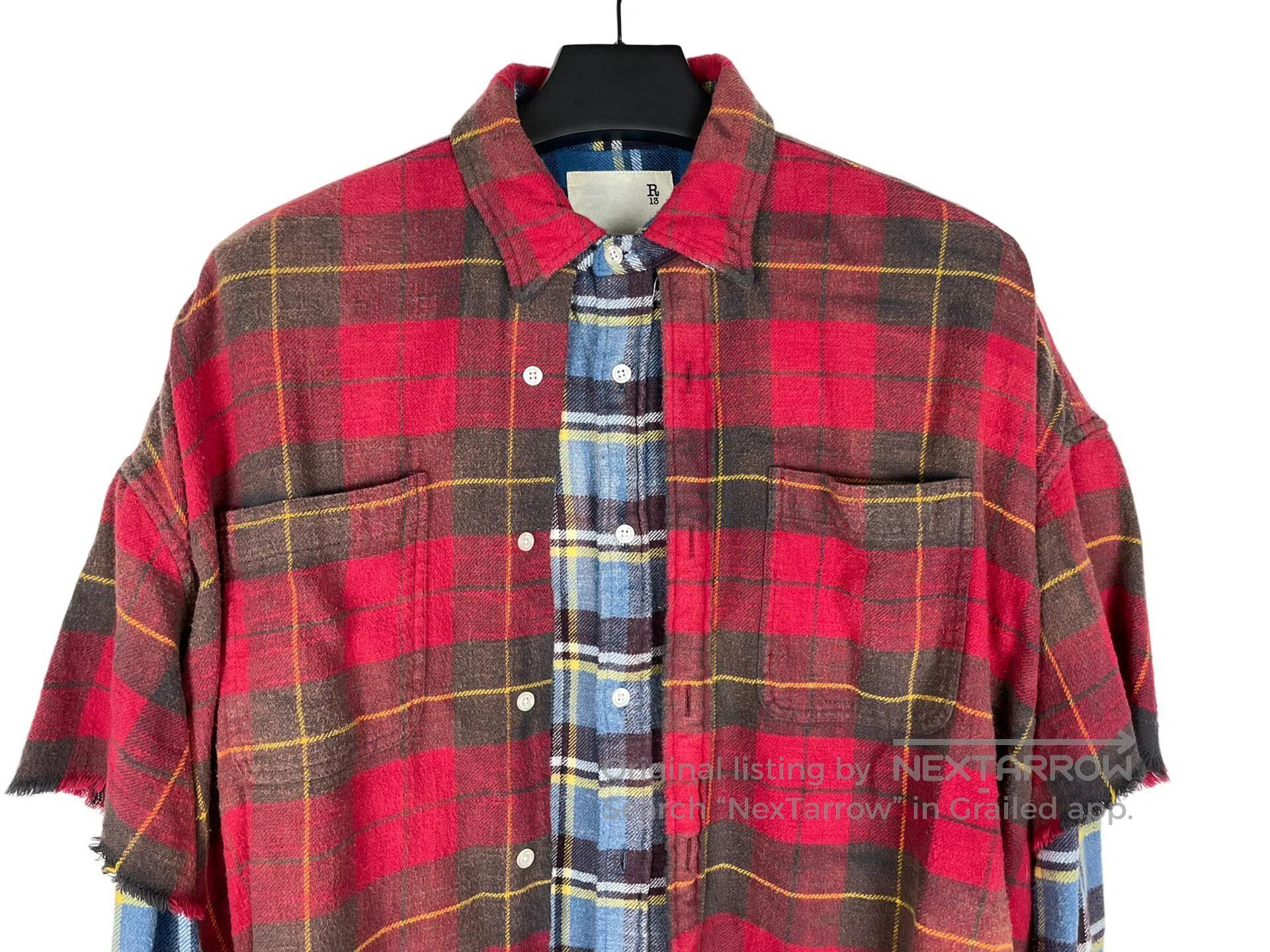 R13 R13 Plaid Patchwork Destroyed Fringe Silhouette Long Sleev Size US M / EU 48-50 / 2 - 3 Thumbnail