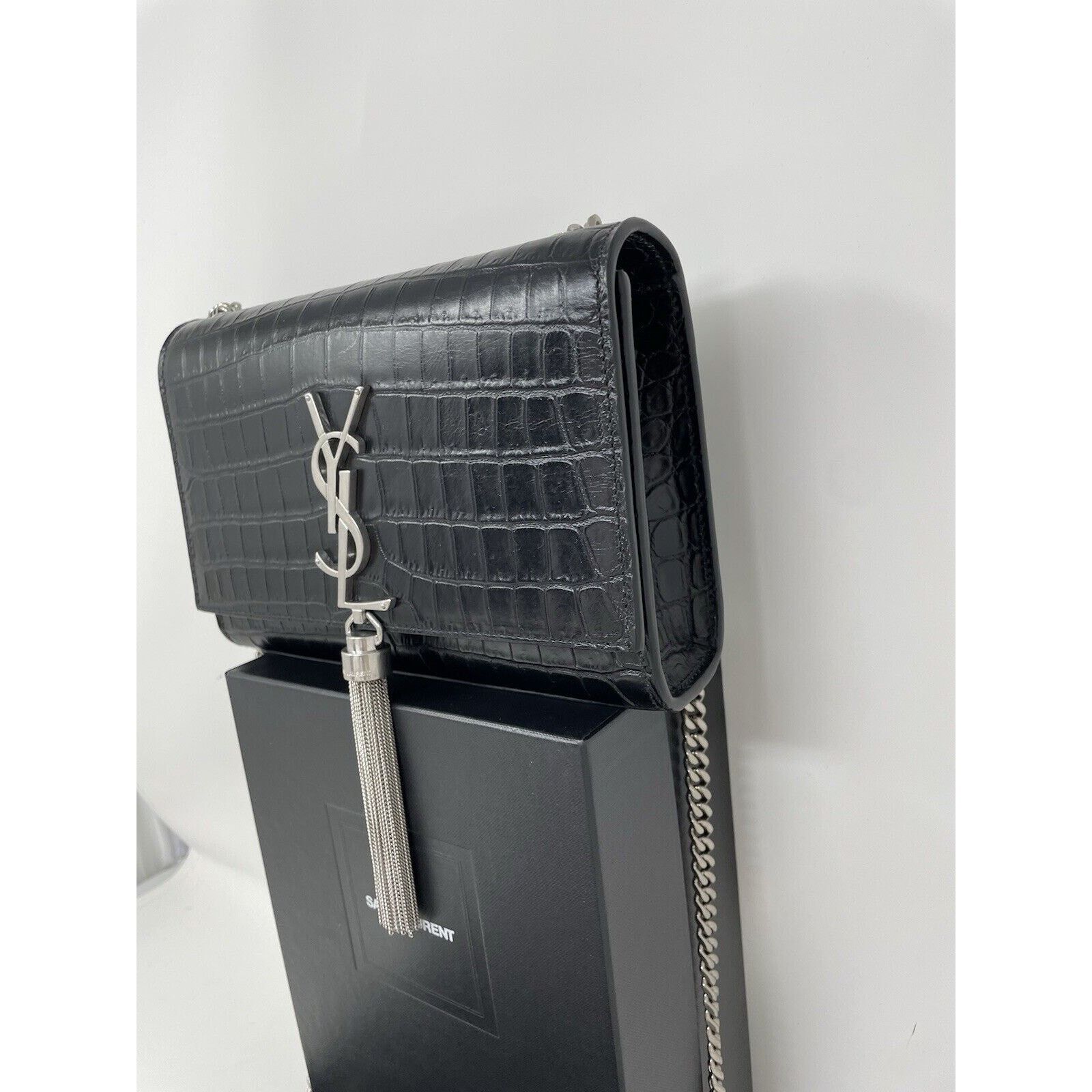 Yves Saint Laurent Calfskin Crocodile Embossed Small Classic Kate Tassel Size ONE SIZE - 13 Thumbnail