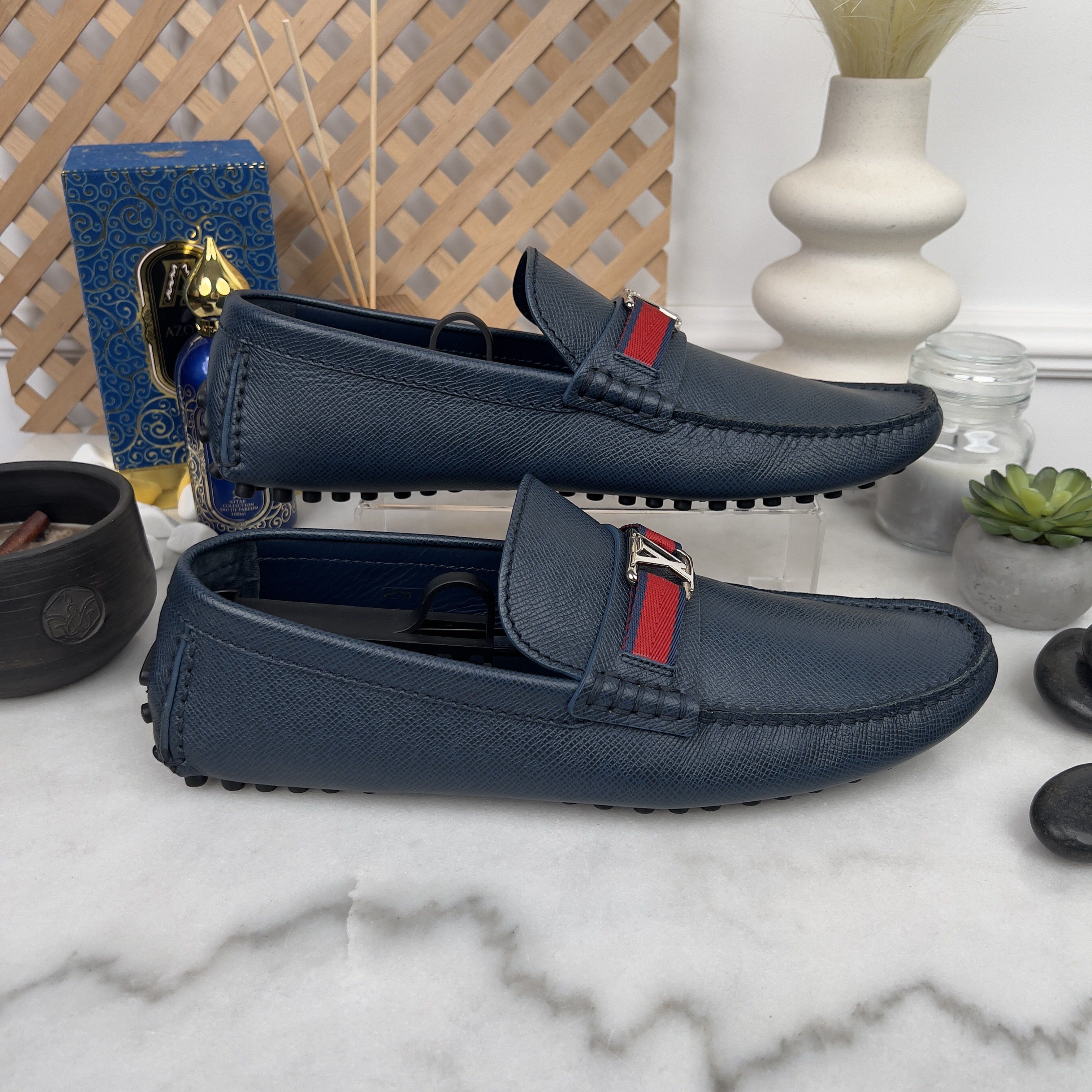 Louis Vuitton Hockenheim Moccasins Blue Taiga Leather Size US 9.5 / EU 42-43 - 7 Thumbnail