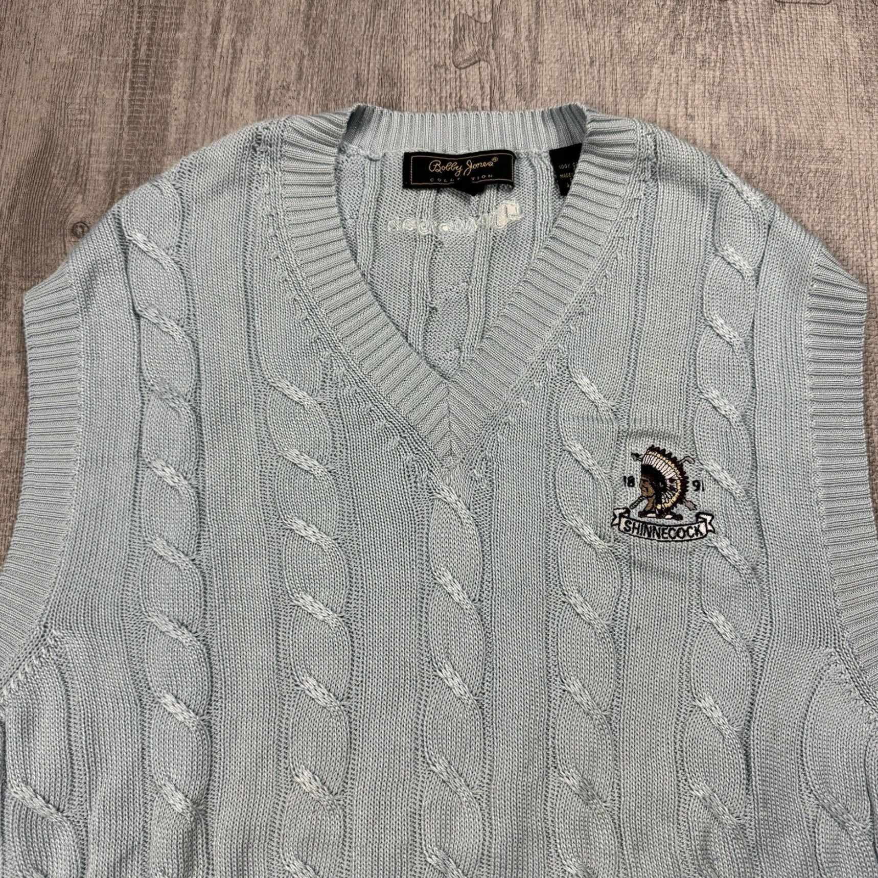 Vintage Bobby Jones Vest Adult L Pastel Blue Cable Knit Cotton Golf Mens Size US L / EU 52-54 / 3 - 2 Thumbnail