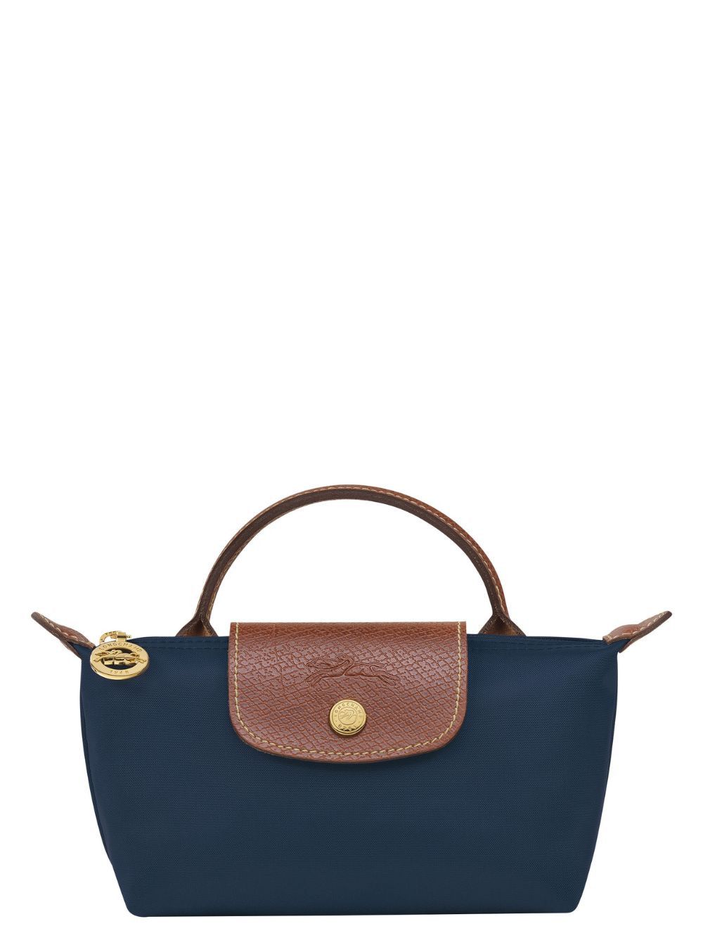 Longchamp 'le Pliage Original' Blue Mini Bag With Logo Engraved On The Front In Leather And Canvas Woman, Women's