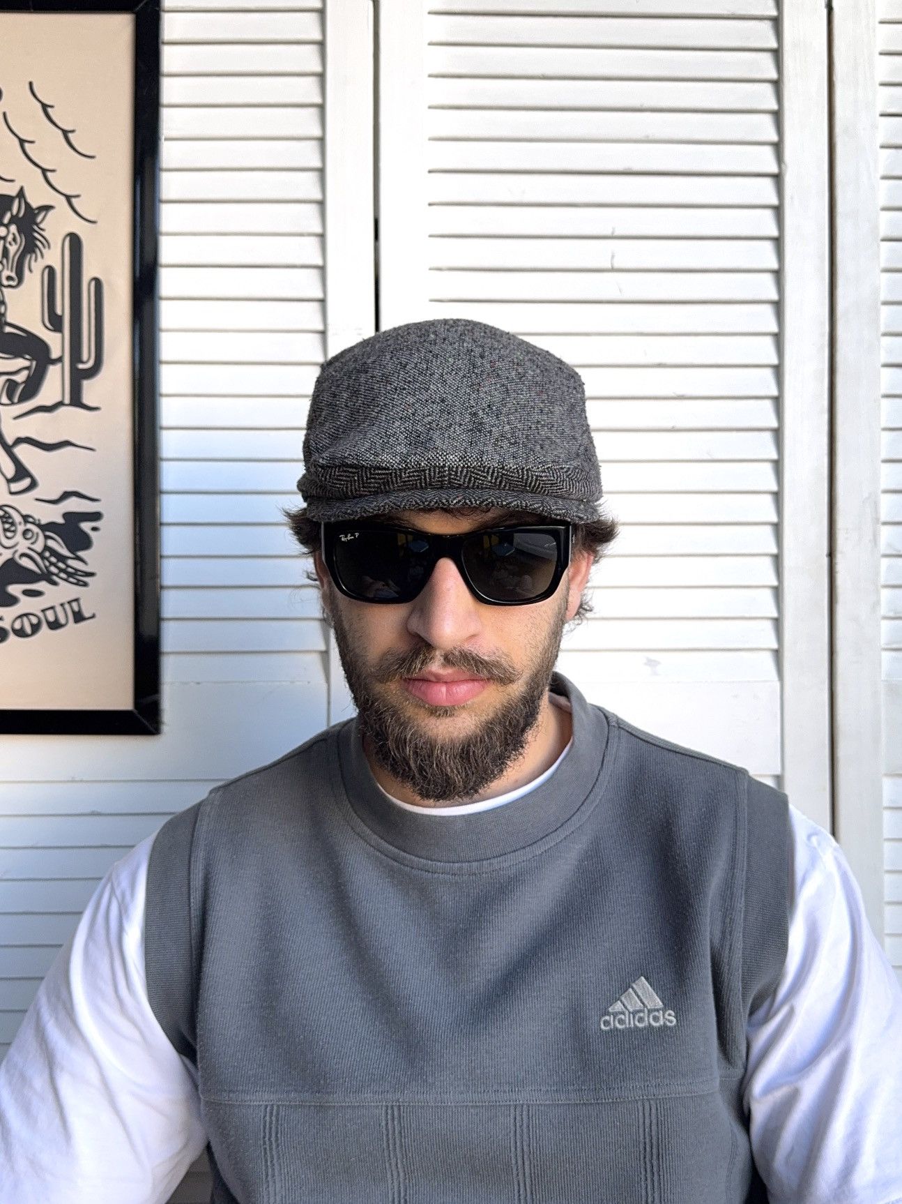 Vintage Vintage Tweed Ivy Cap / Flat Cap – Gray Herringbone Wool Size ONE SIZE - 1 Thumbnail