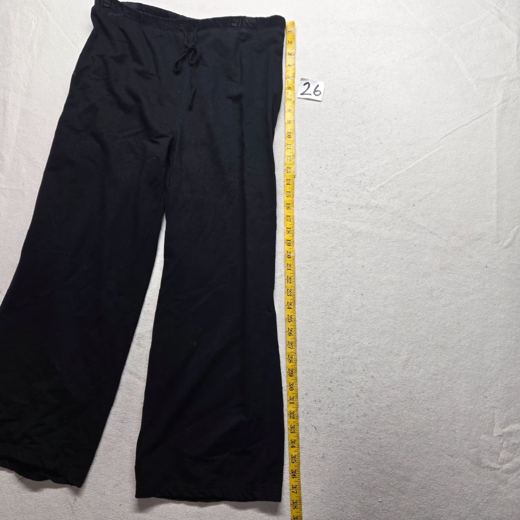 Vintage Onque Casuals Pants Ladies Solid Black Tie Waist L Regular Black Cotton Blend Knit Straight Front Pockets 20in Inseam Womens Size 36" / US 14 / IT 50 - 7 Thumbnail