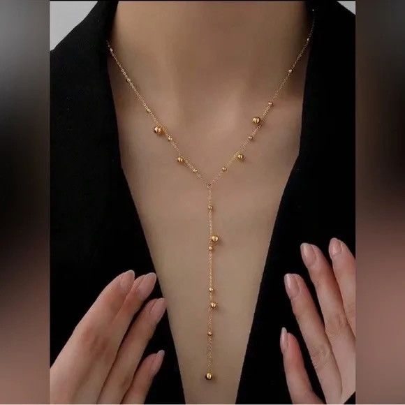 Other Gold Plated Stainless Steel Beaded Lariat Necklace Size ONE SIZE - 1 Thumbnail